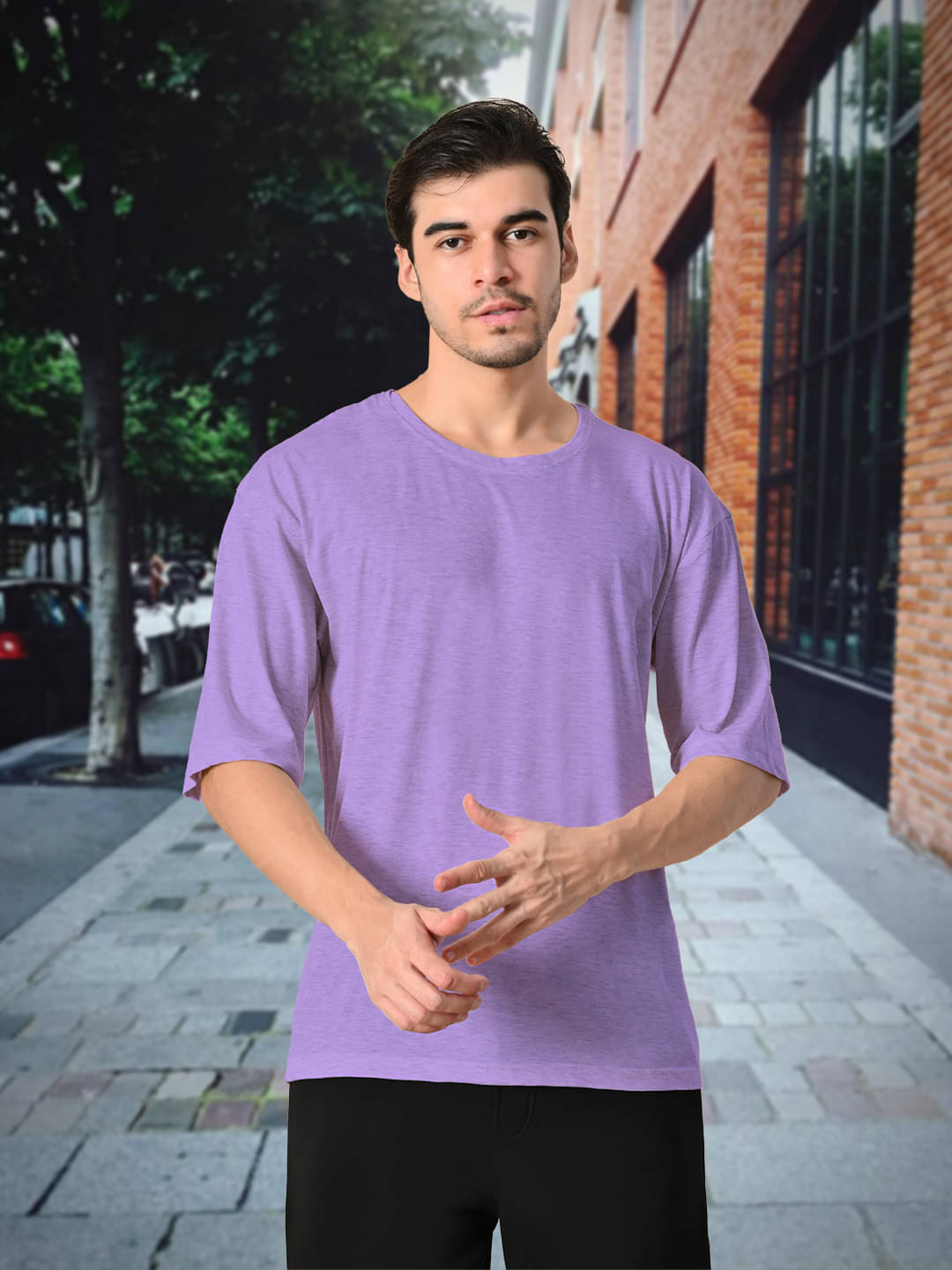 Glito Men Cotton Oversized Fit Solid T-Shirt ( Purple ) Glito Men Cotton Oversized Fit Solid T-Shirt ( Purple )