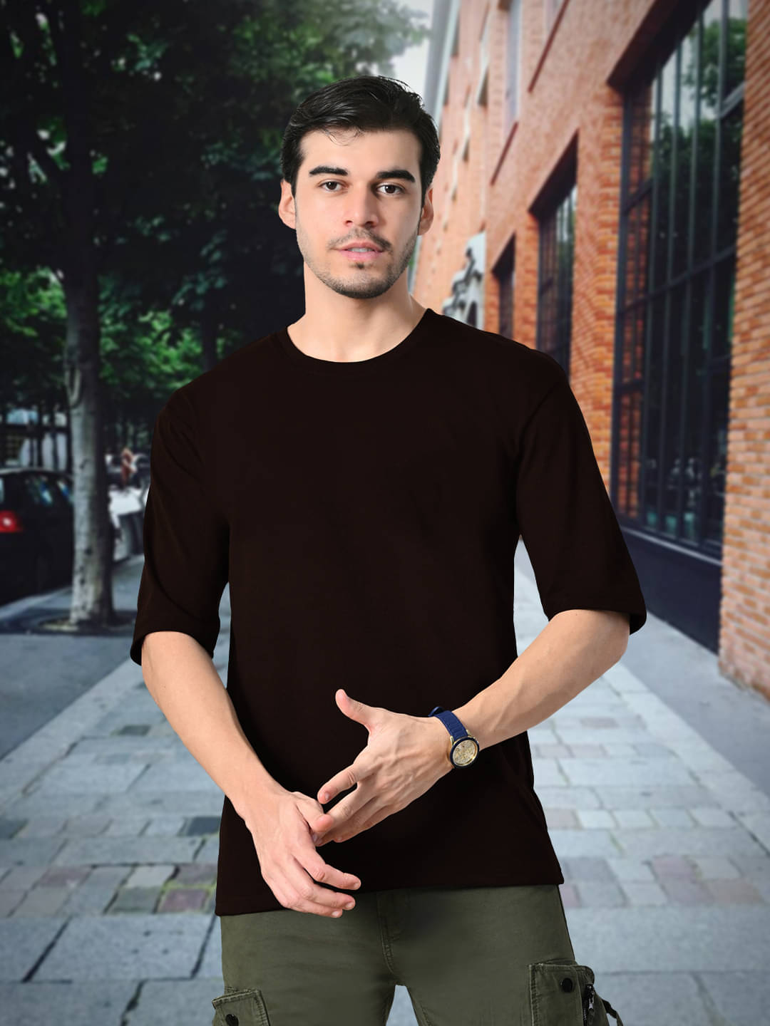     			Glito Men Cotton Oversized Fit Solid T-Shirt ( Brown )