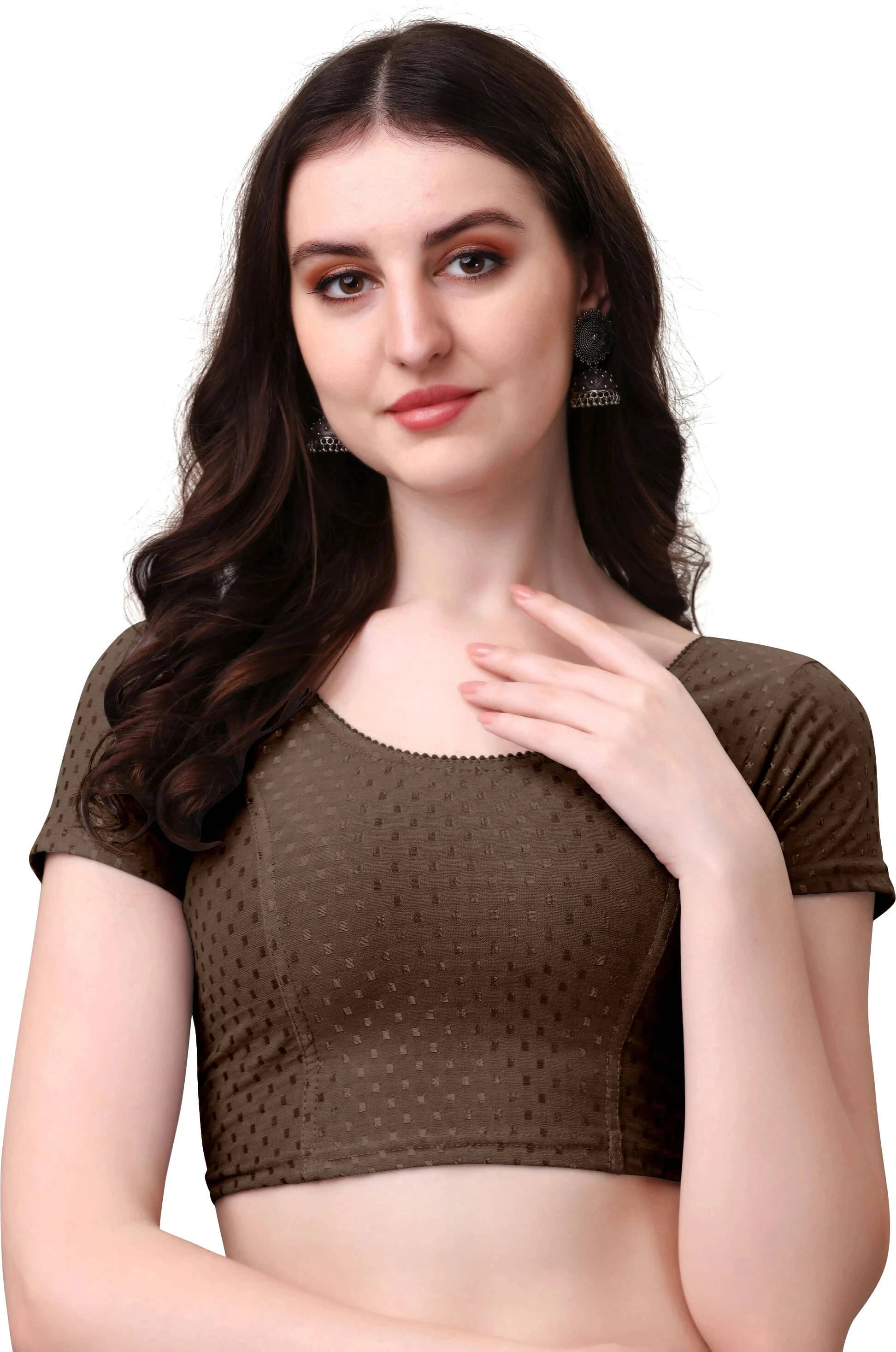 HeeFee Brown Readymade with Pad Cotton Blend Women's Blouse ( Pack of 1 ) HeeFee Brown Readymade with Pad Cotton Blend Women's Blouse ( Pack of 1 )