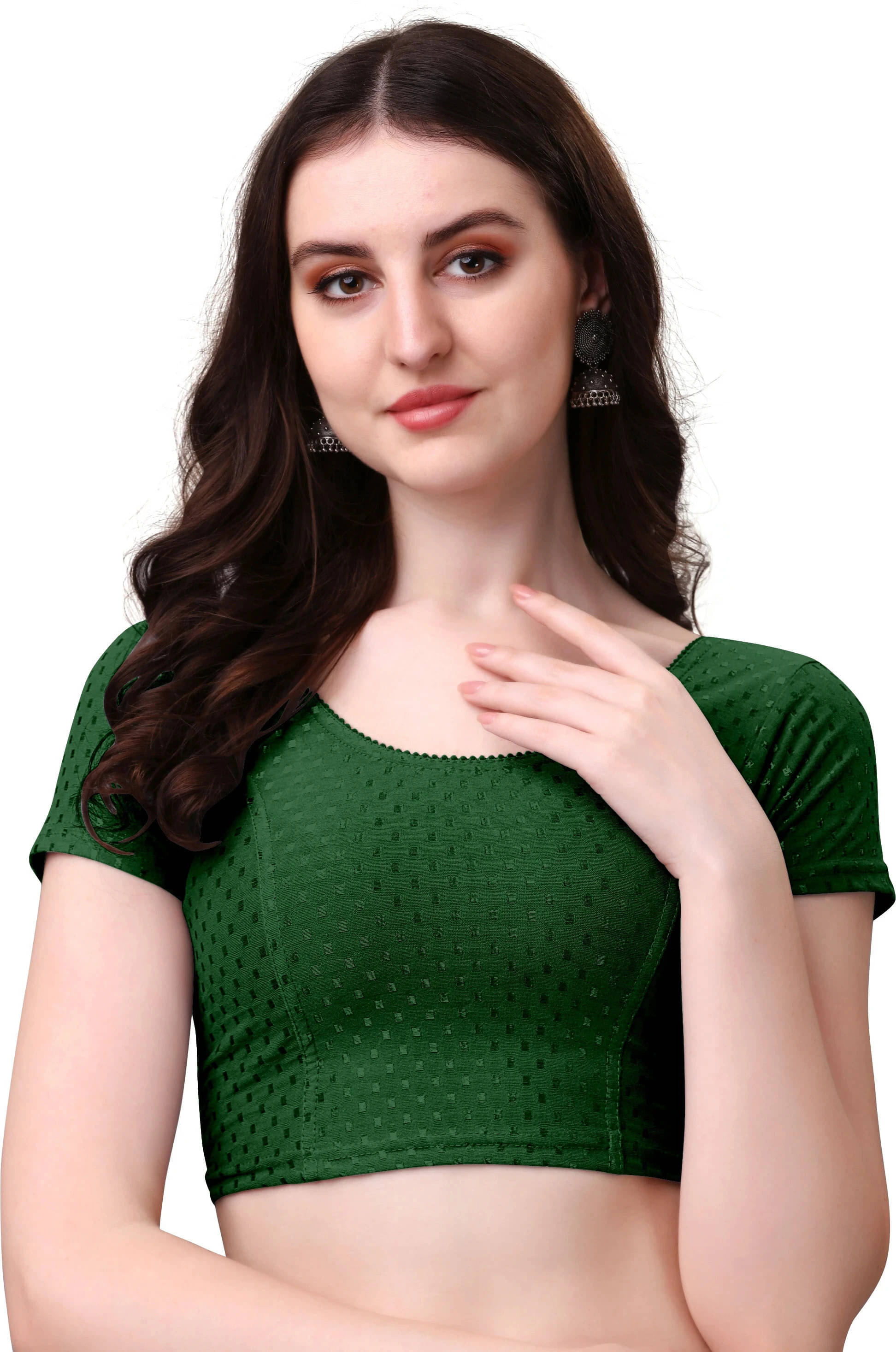 HeeFee Green Readymade with Pad Cotton Blend Women's Blouse ( Pack of 1 )     			HeeFee Green Readymade with Pad Cotton Blend Women's Blouse ( Pack of 1 )