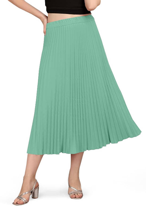 HeeFee Light Green Polyester Women's Flared Skirt ( Pack of 1 ) HeeFee Light Green Polyester Women's Flared Skirt ( Pack of 1 )
