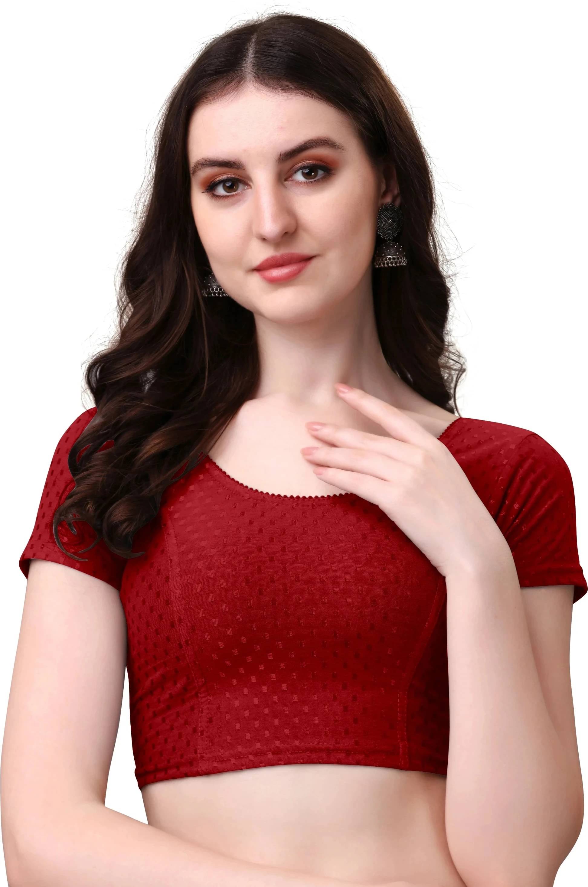     			HeeFee Maroon Readymade with Pad Cotton Blend Women's Blouse ( Pack of 1 )