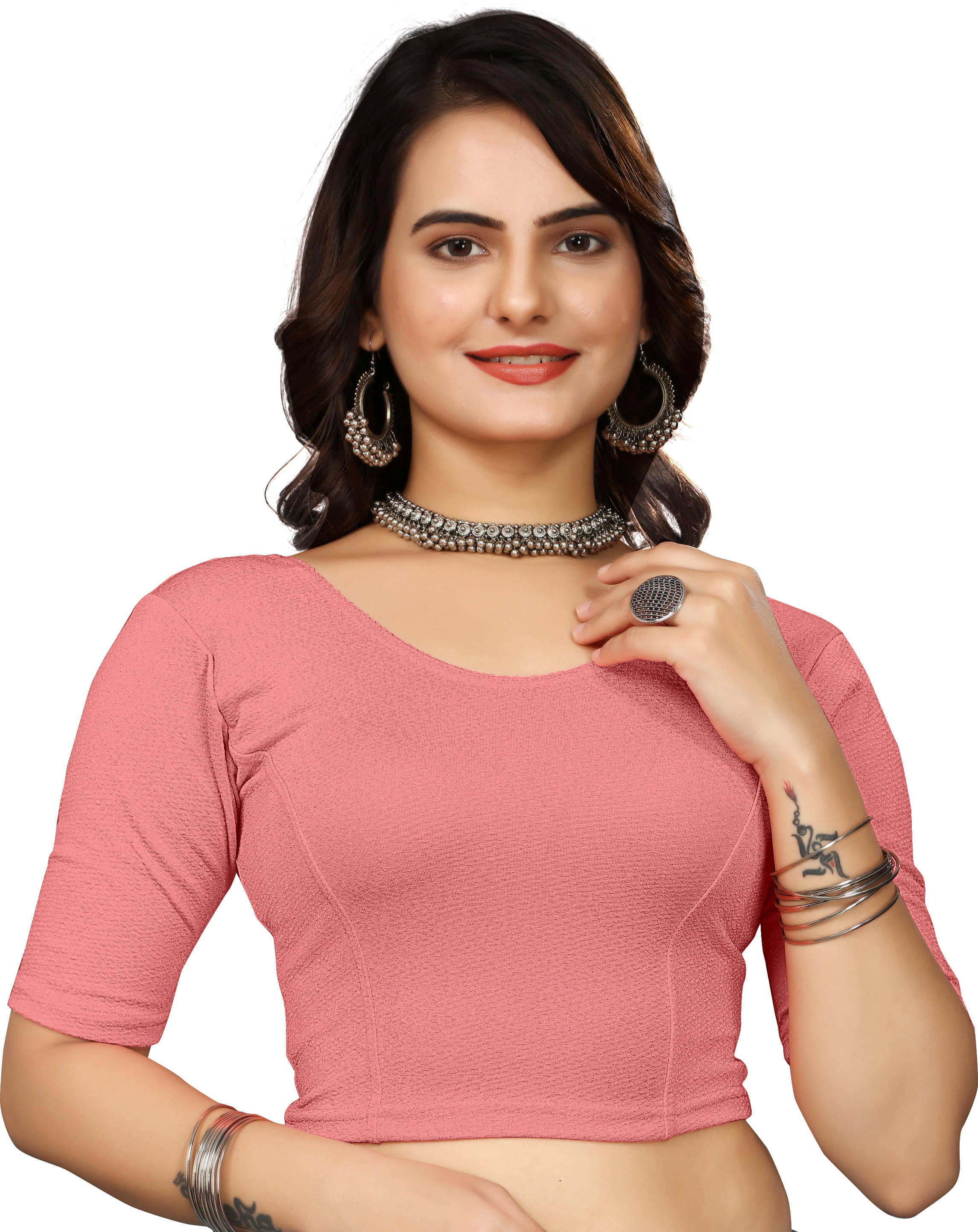    			HeeFee Pink Readymade with Pad Lycra Women's Blouse ( Pack of 1 )