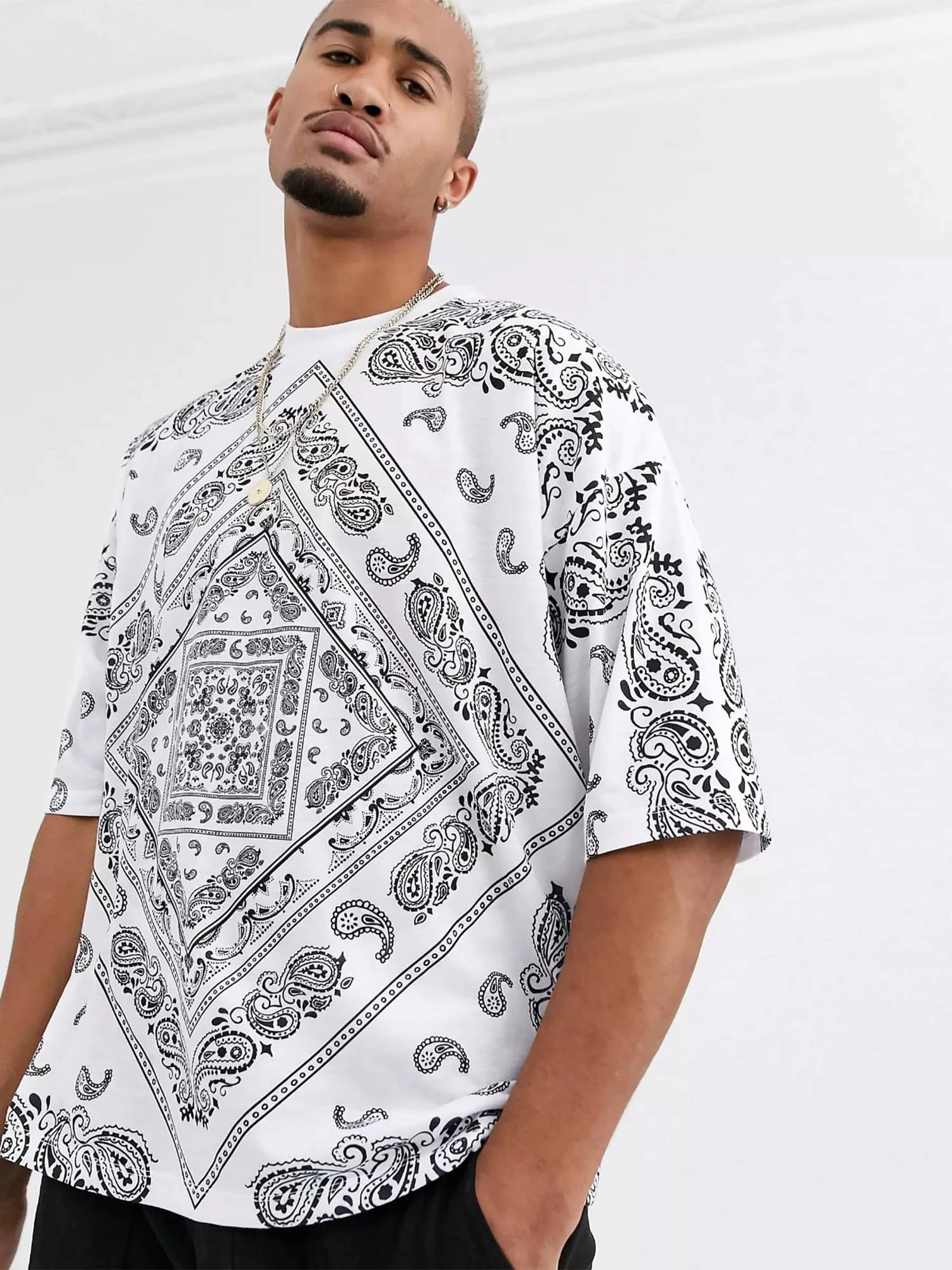 JUMP CUTS Men Cotton Blend Oversized Fit Printed T-Shirt ( White ) JUMP CUTS Men Cotton Blend Oversized Fit Printed T-Shirt ( White )
