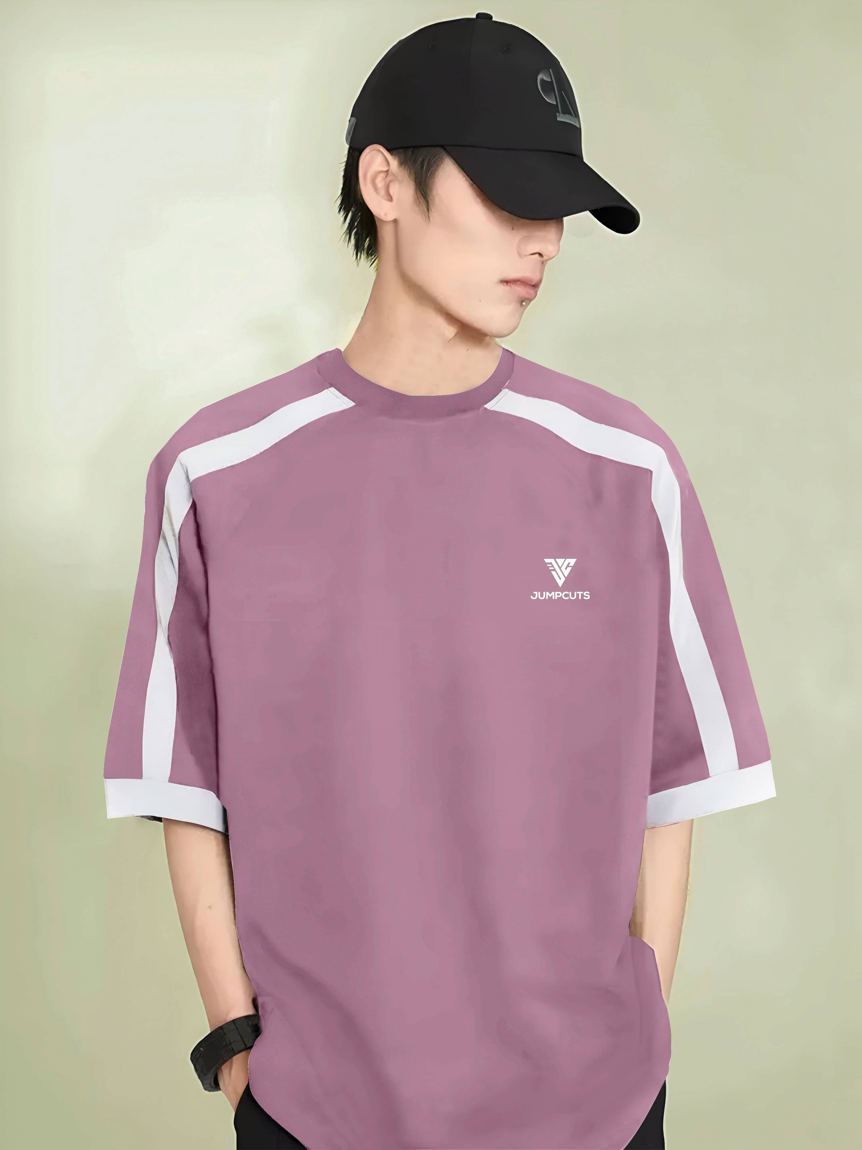 JUMP CUTS Men Cotton Blend Oversized Fit Solid T-Shirt ( Purple ) JUMP CUTS Men Cotton Blend Oversized Fit Solid T-Shirt ( Purple )