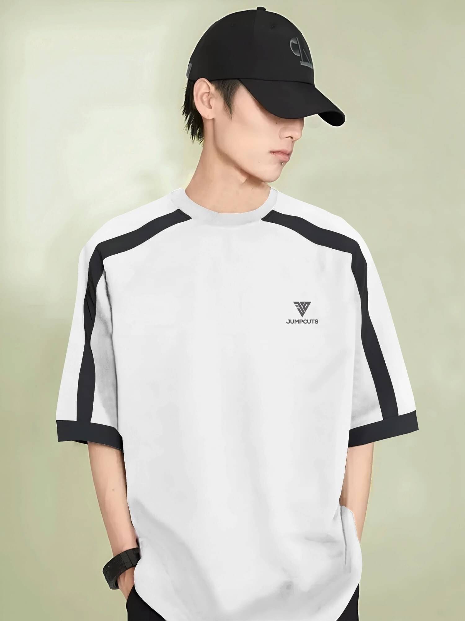     			JUMP CUTS Men Cotton Blend Oversized Fit Solid T-Shirt ( White )