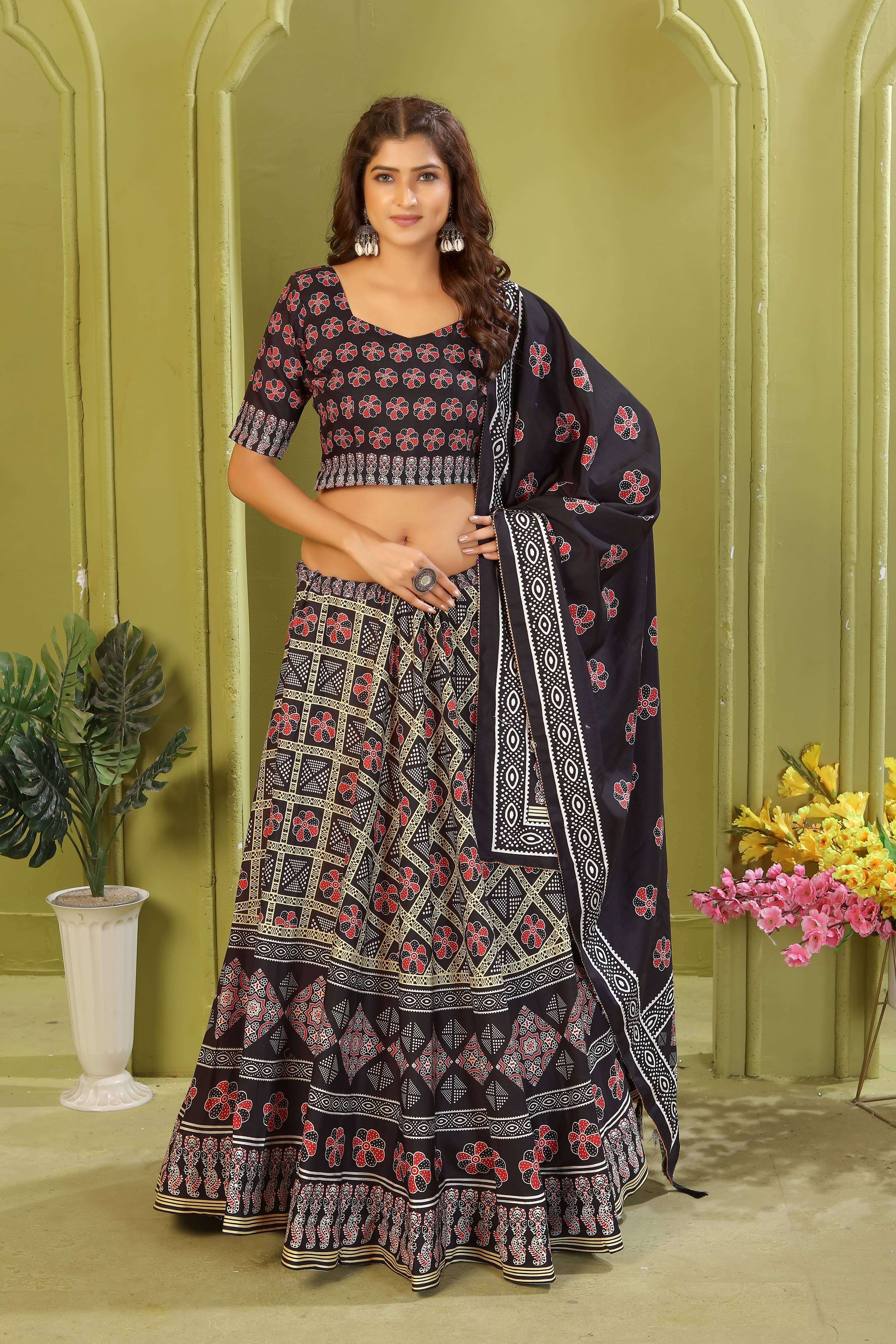 KRISHU ETHNICS Black Rayon Circular Semi Stitched Lehenga Single KRISHU ETHNICS Black Rayon Circular Semi Stitched Lehenga Single