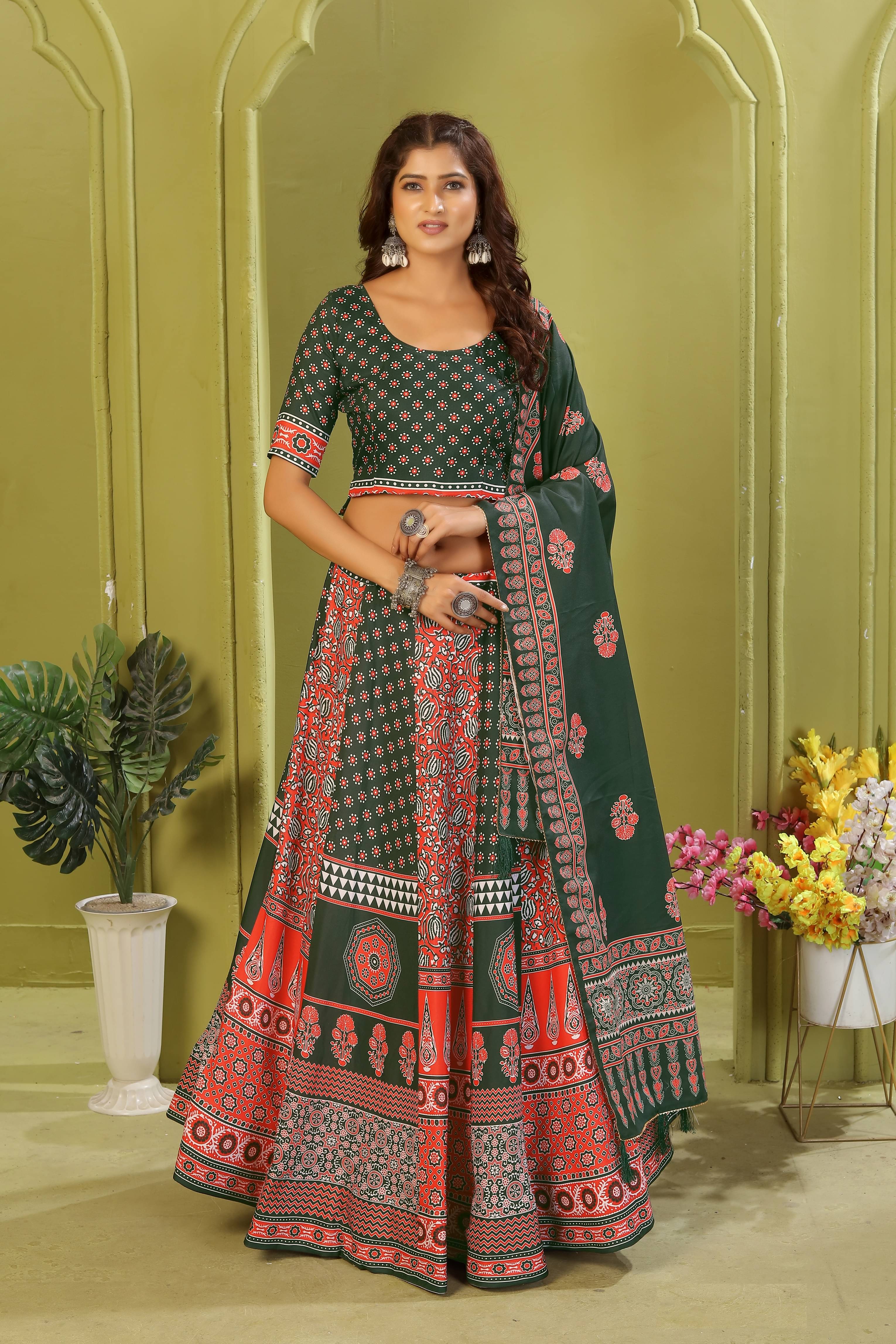     			KRISHU ETHNICS Black Rayon Circular Semi Stitched Lehenga Single