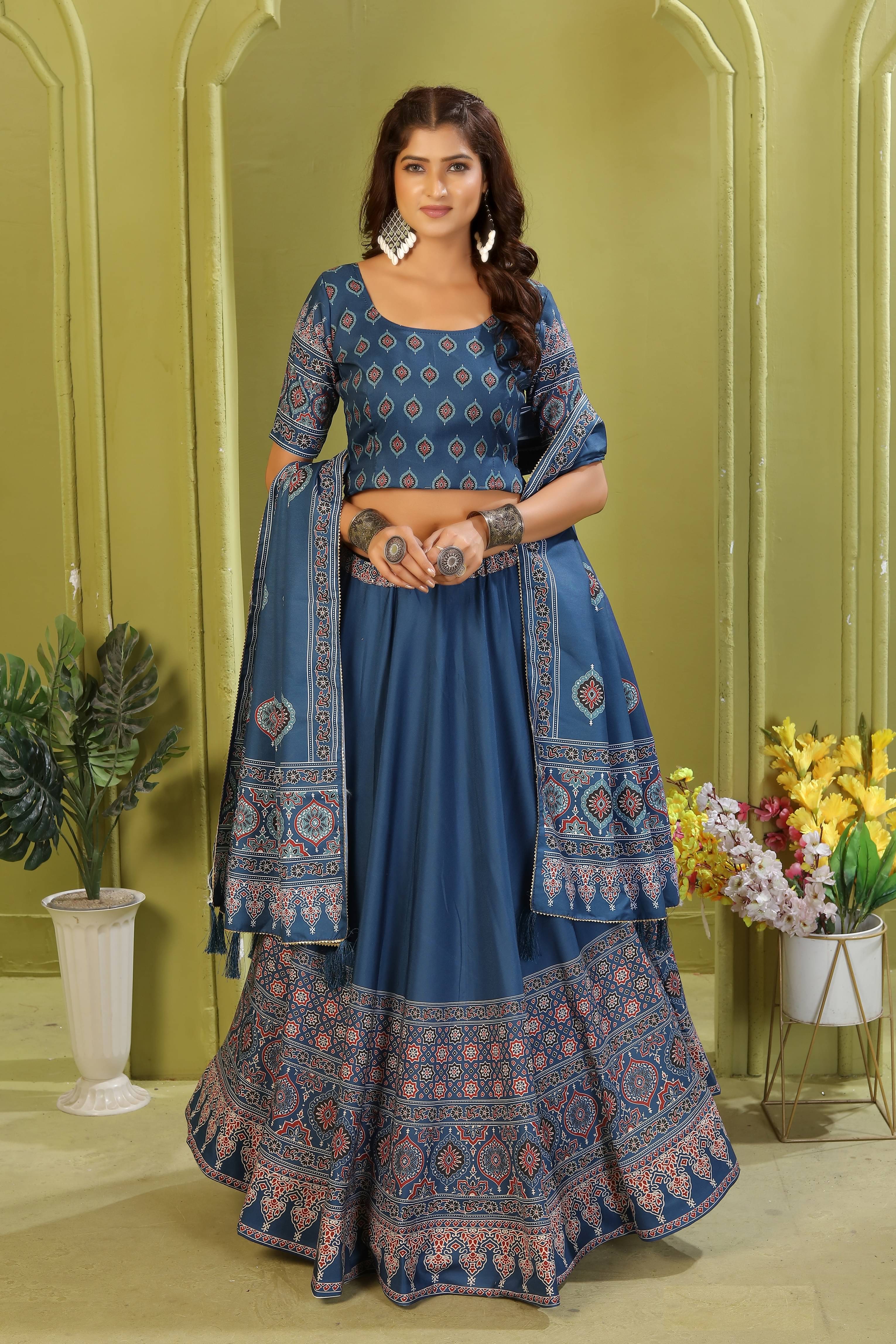 KRISHU ETHNICS Blue Rayon Circular Semi Stitched Lehenga Single KRISHU ETHNICS Blue Rayon Circular Semi Stitched Lehenga Single