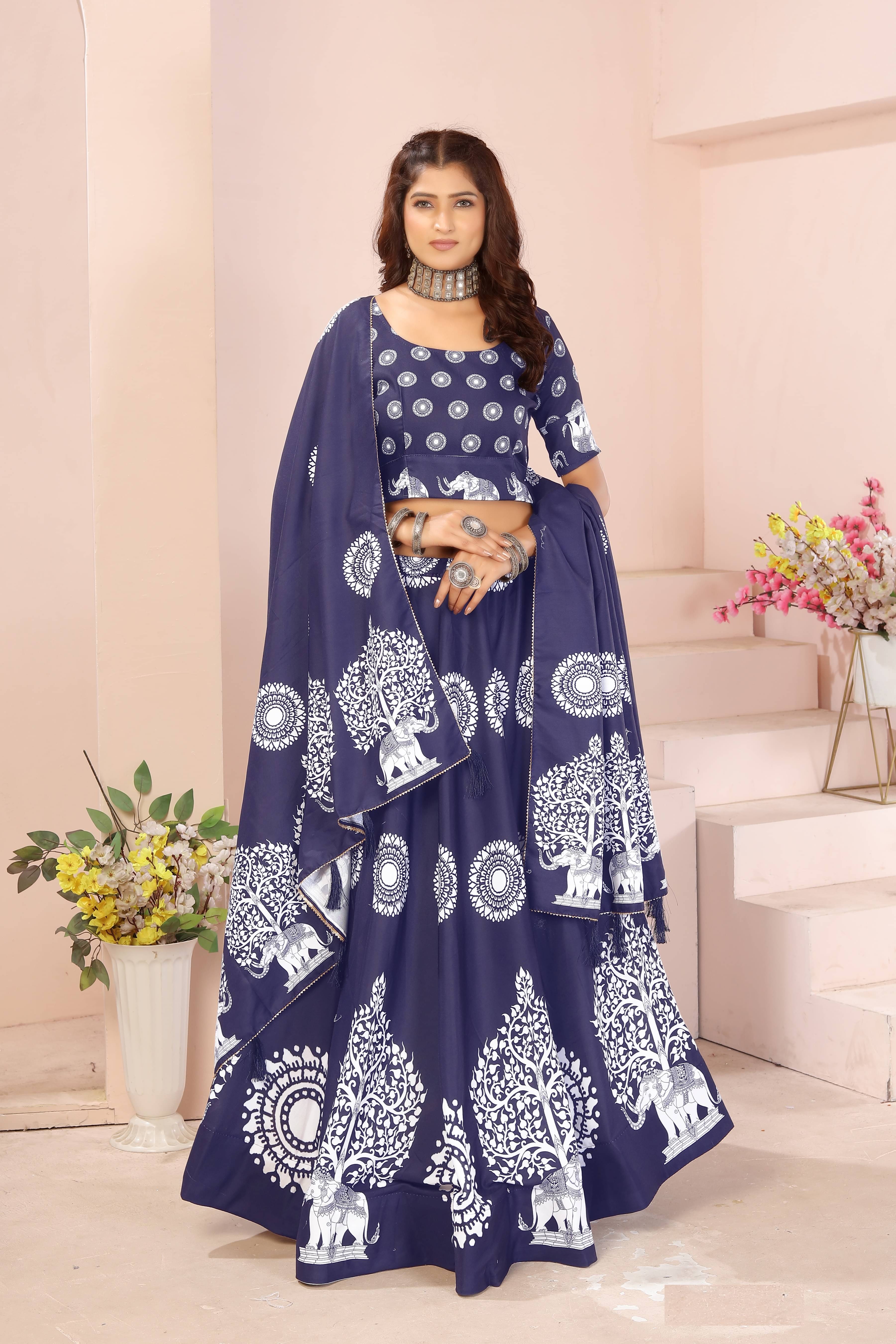 KRISHU ETHNICS Blue Rayon Circular Semi Stitched Lehenga Single KRISHU ETHNICS Blue Rayon Circular Semi Stitched Lehenga Single