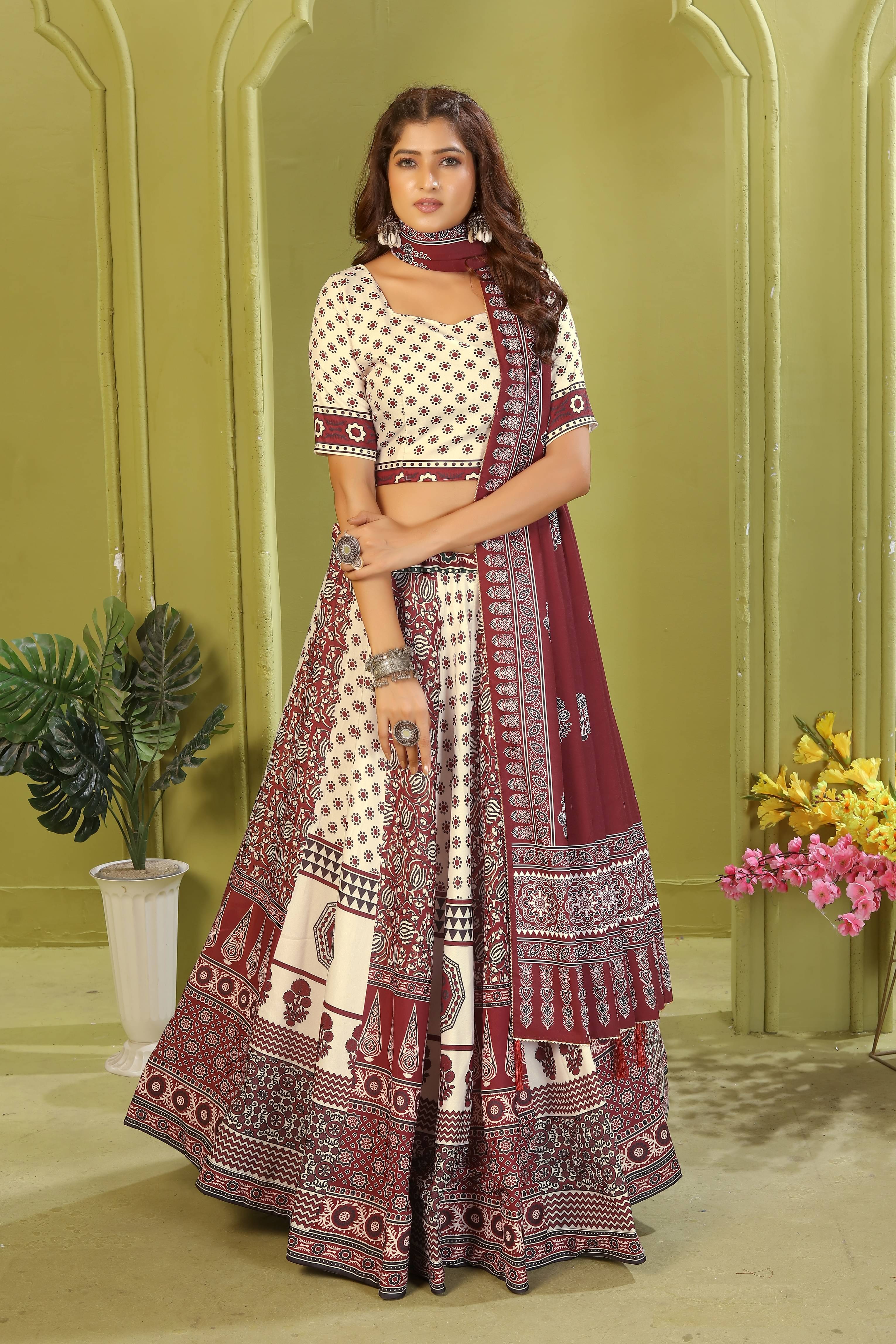     			KRISHU ETHNICS White Rayon Circular Semi Stitched Lehenga Single