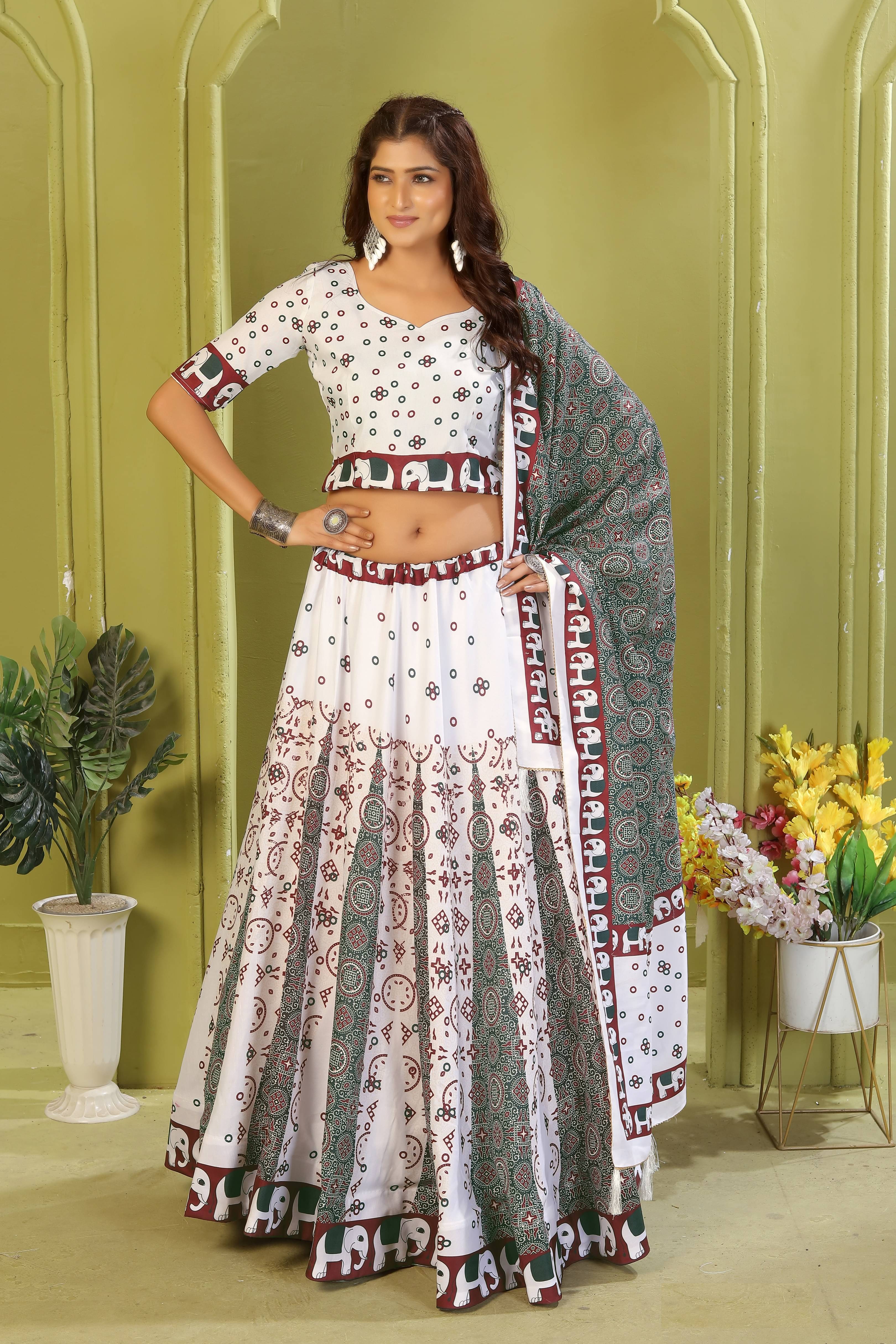 KRISHU ETHNICS White Rayon Circular Semi Stitched Lehenga Single KRISHU ETHNICS White Rayon Circular Semi Stitched Lehenga Single
