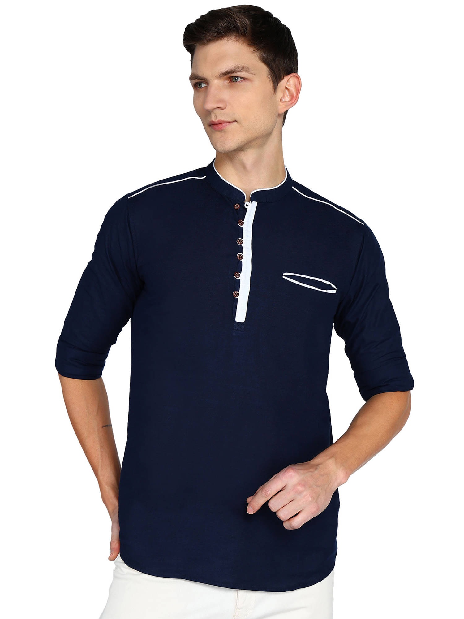 Kuons Avenue Navy Blue Linen Men's Regular Kurta ( Pack of 1 ) Kuons Avenue Navy Blue Linen Men's Regular Kurta ( Pack of 1 )