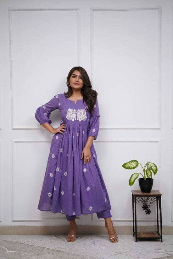     			Laxmi Creation Women Cotton Blend Printed A-line Kurti With Pants ( Purple )