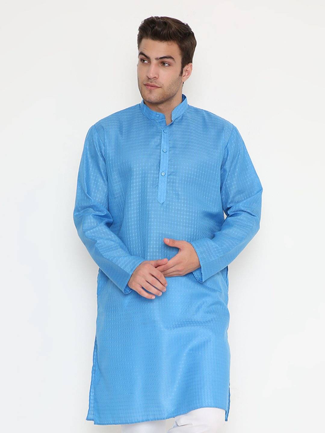 Maharaja Blue Blended Men's Regular Kurta ( Pack of 1 ) Maharaja Blue Blended Men's Regular Kurta ( Pack of 1 )