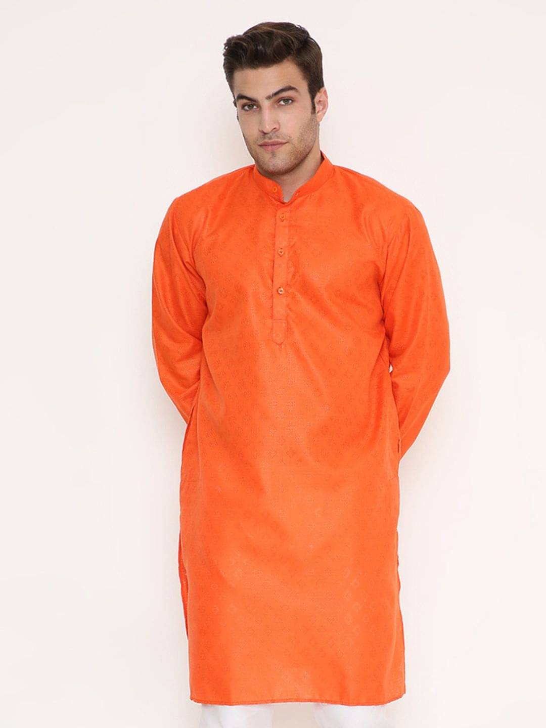 Maharaja Orange Blended Men's Regular Kurta ( Pack of 1 ) Maharaja Orange Blended Men's Regular Kurta ( Pack of 1 )
