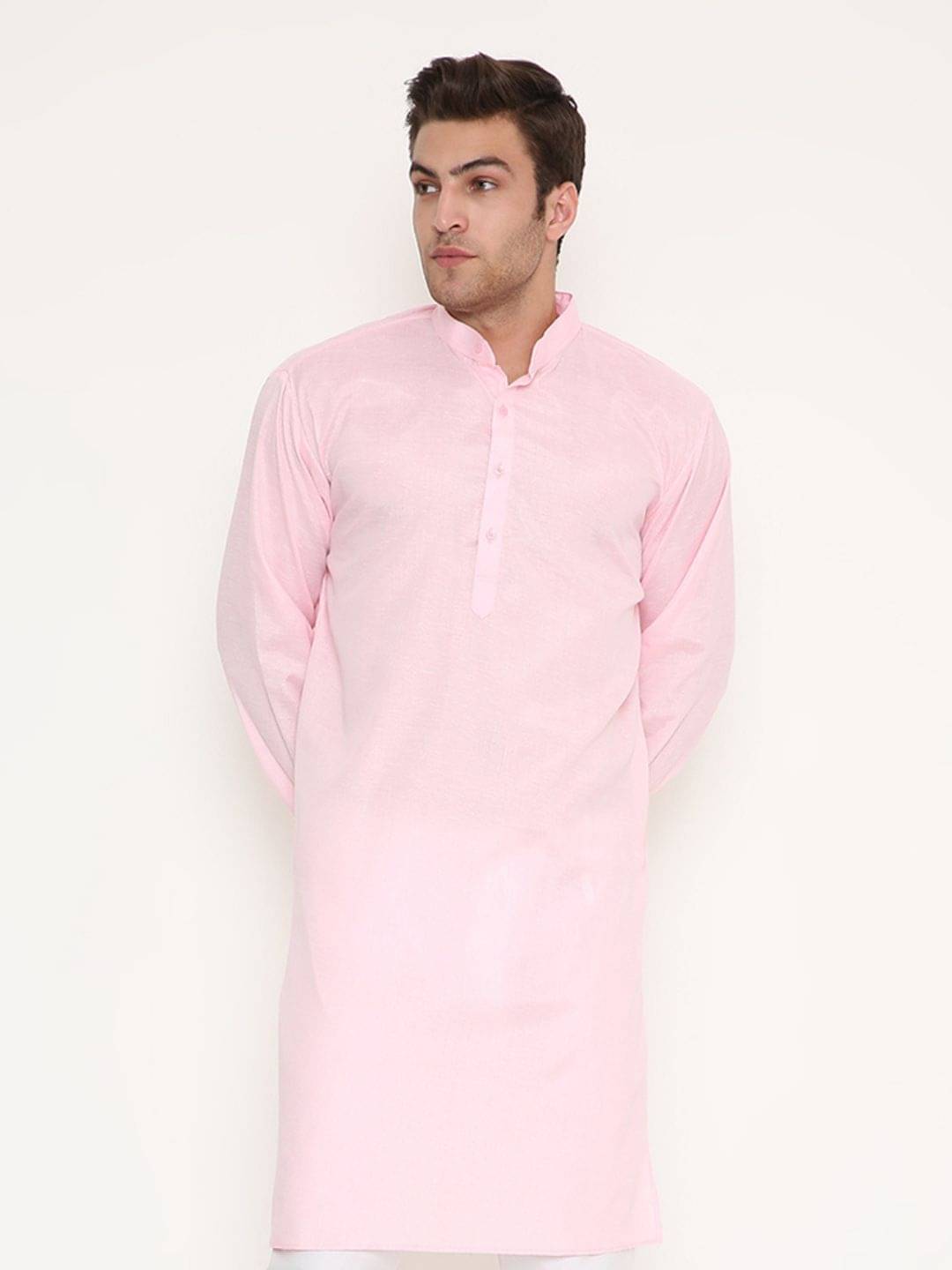 Maharaja Pink Blended Men's Regular Kurta ( Pack of 1 ) Maharaja Pink Blended Men's Regular Kurta ( Pack of 1 )