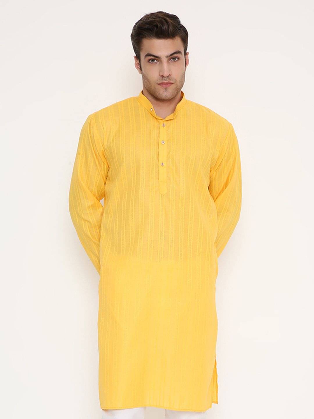 Maharaja Yellow Blended Men's Regular Kurta ( Pack of 1 ) Maharaja Yellow Blended Men's Regular Kurta ( Pack of 1 )