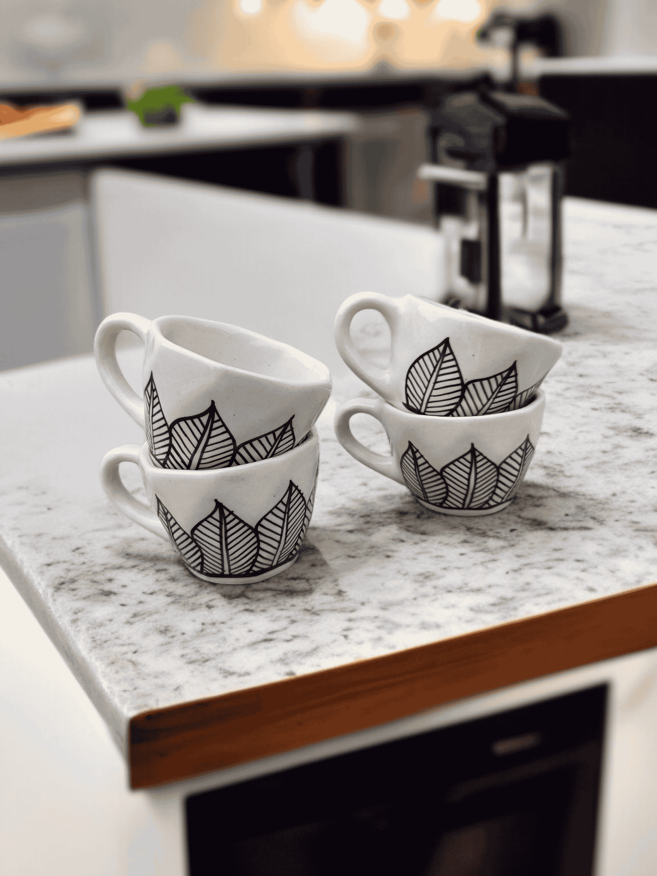 Malaikah Blk Leaf Cup Pk 4 Floral Ceramic Coffee Mug 300 mL ( Pack of 4 ) Malaikah Blk Leaf Cup Pk 4 Floral Ceramic Coffee Mug 300 mL ( Pack of 4 )