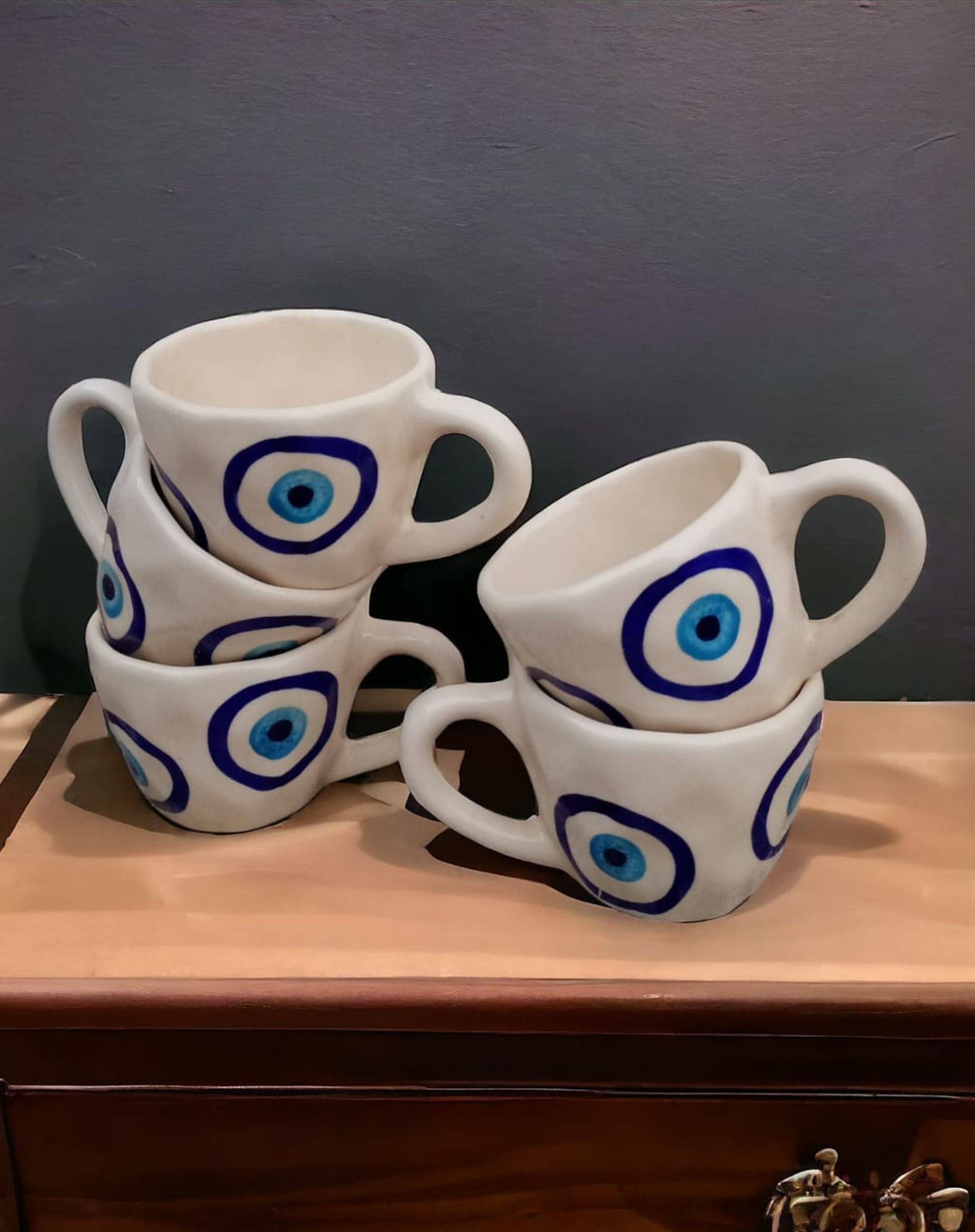     			Malaikah Evil Eye Cup Pk 5 Geometric Ceramic Coffee Mug 300 mL ( Pack of 5 )