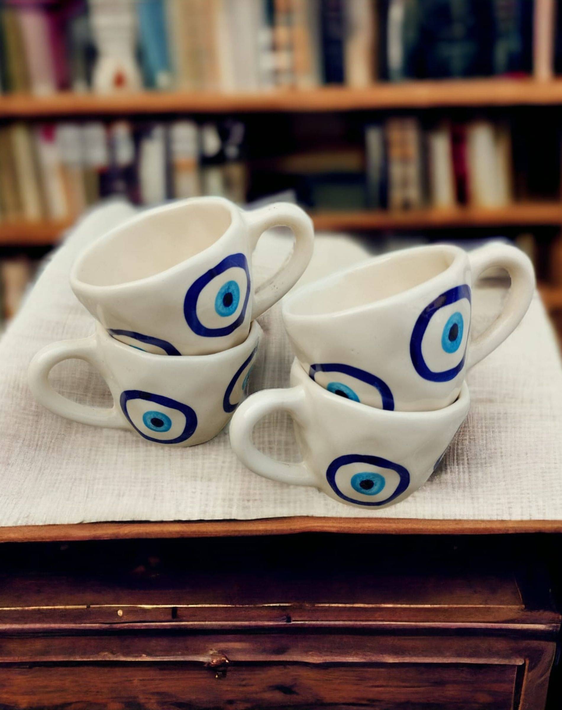 Malaikah Evil Eye Cup Pk 4 Geometric Ceramic Coffee Mug 300 mL ( Pack of 4 )     			Malaikah Evil Eye Cup Pk 4 Geometric Ceramic Coffee Mug 300 mL ( Pack of 4 )