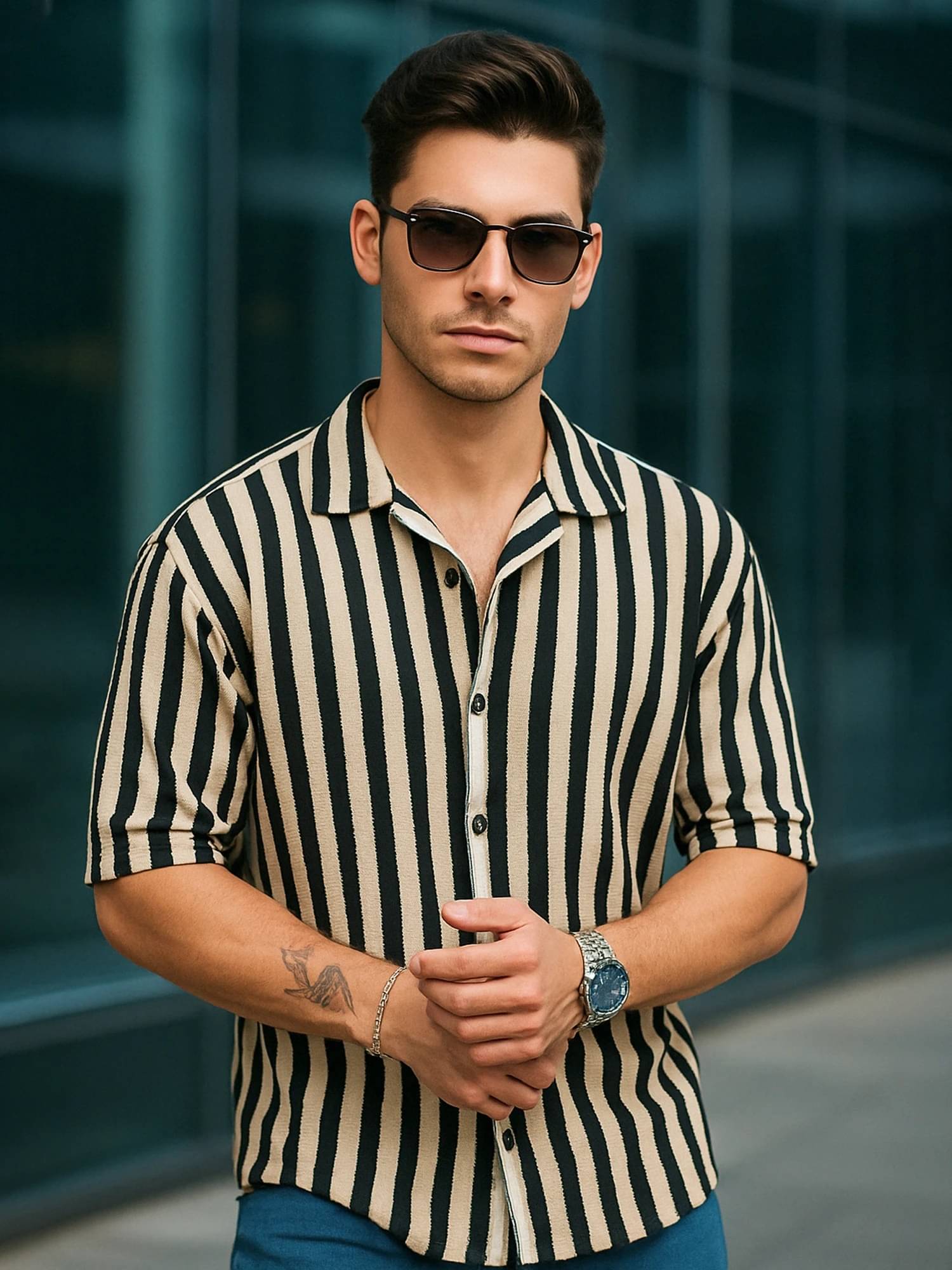 Maniac 100% Cotton Oversized Fit Striped Half Sleeves Men's Casual Shirt - Black ( Pack of 1 ) Maniac 100% Cotton Oversized Fit Striped Half Sleeves Men's Casual Shirt - Black ( Pack of 1 )
