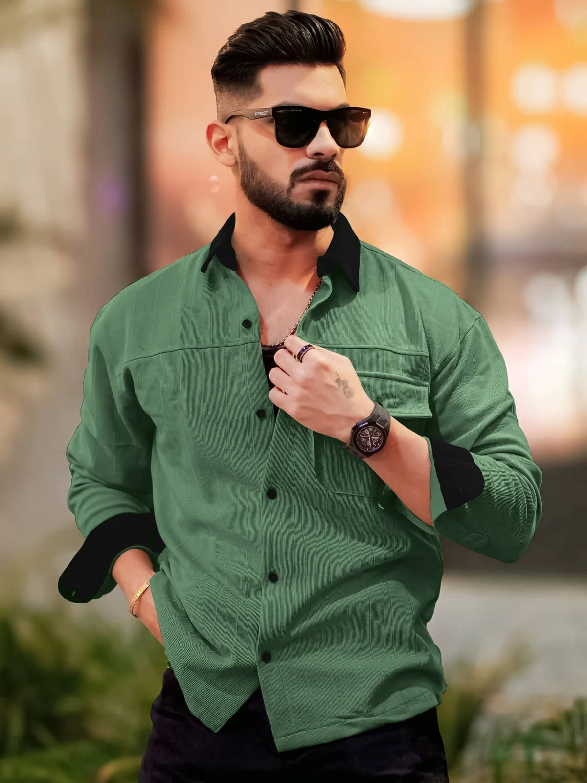     			Maniac 100% Cotton Oversized Fit Solids Full Sleeves Men's Casual Shirt - Green ( Pack of 1 )