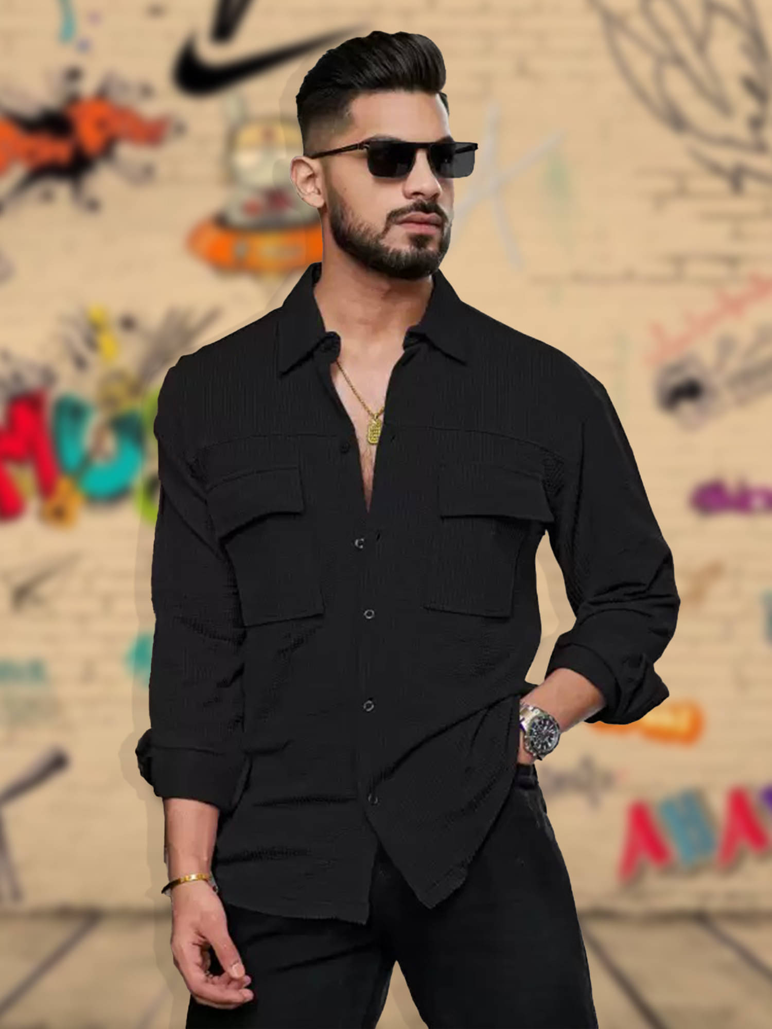 Maniac 100% Cotton Oversized Fit Solids Full Sleeves Men's Casual Shirt - Black ( Pack of 1 ) Maniac 100% Cotton Oversized Fit Solids Full Sleeves Men's Casual Shirt - Black ( Pack of 1 )