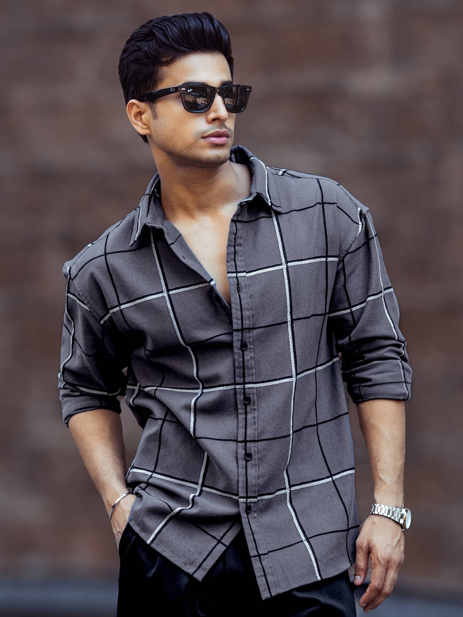     			Maniac 100% Cotton Oversized Fit Embroidered Full Sleeves Men's Casual Shirt - Grey ( Pack of 1 )