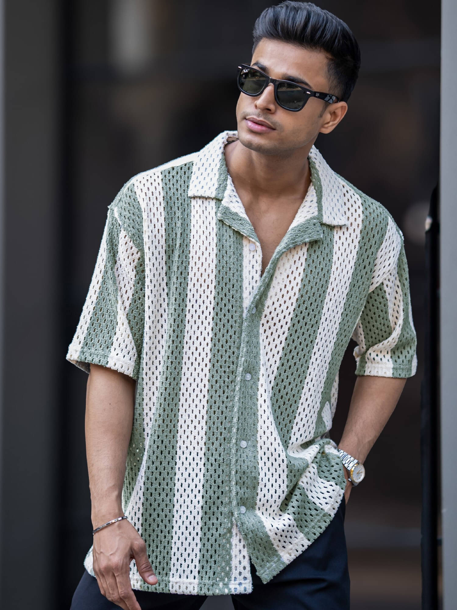     			Maniac 100% Cotton Oversized Fit Self Design Half Sleeves Men's Casual Shirt - White ( Pack of 1 )