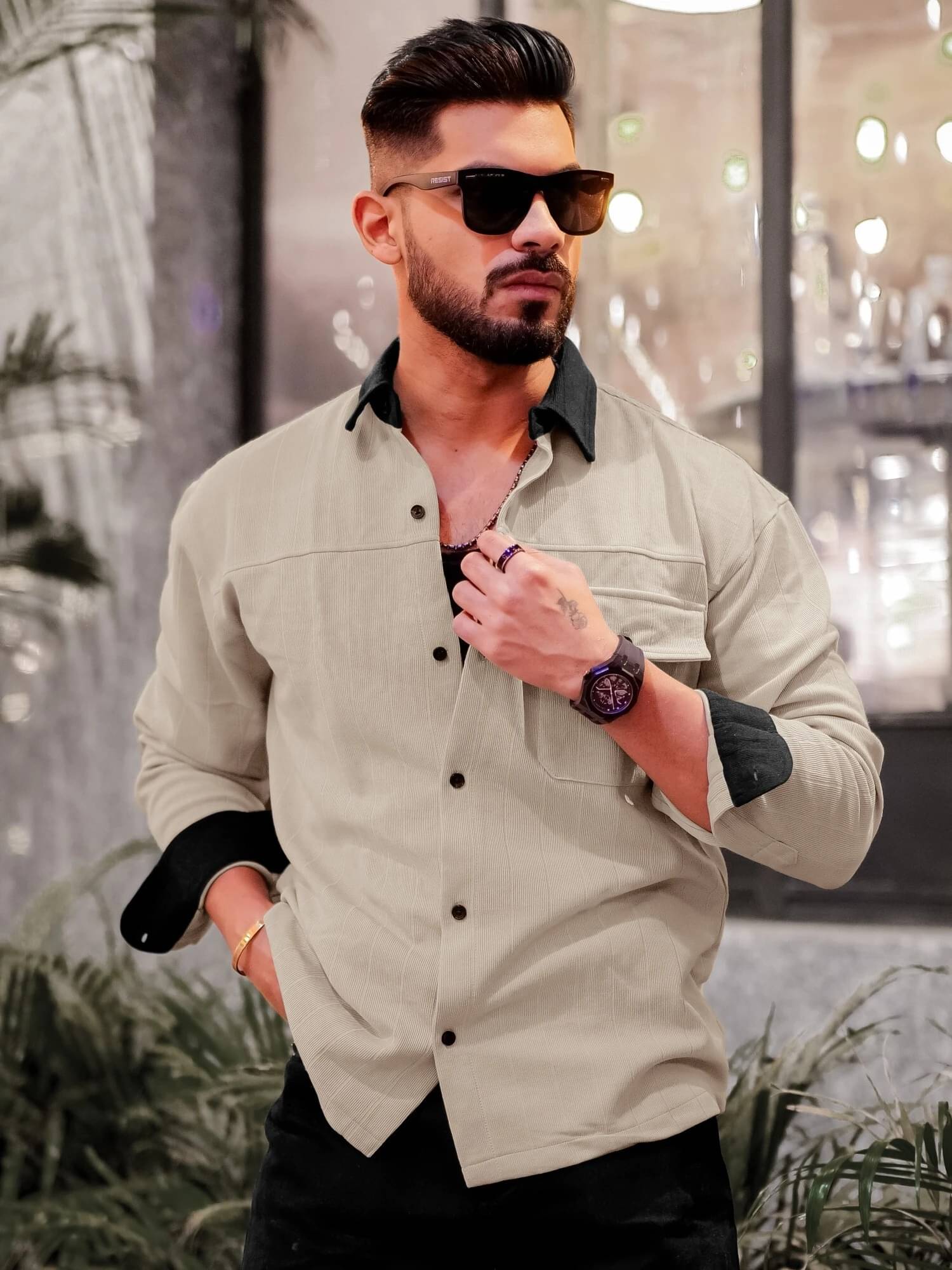     			Maniac 100% Cotton Oversized Fit Solids Full Sleeves Men's Casual Shirt - Beige ( Pack of 1 )