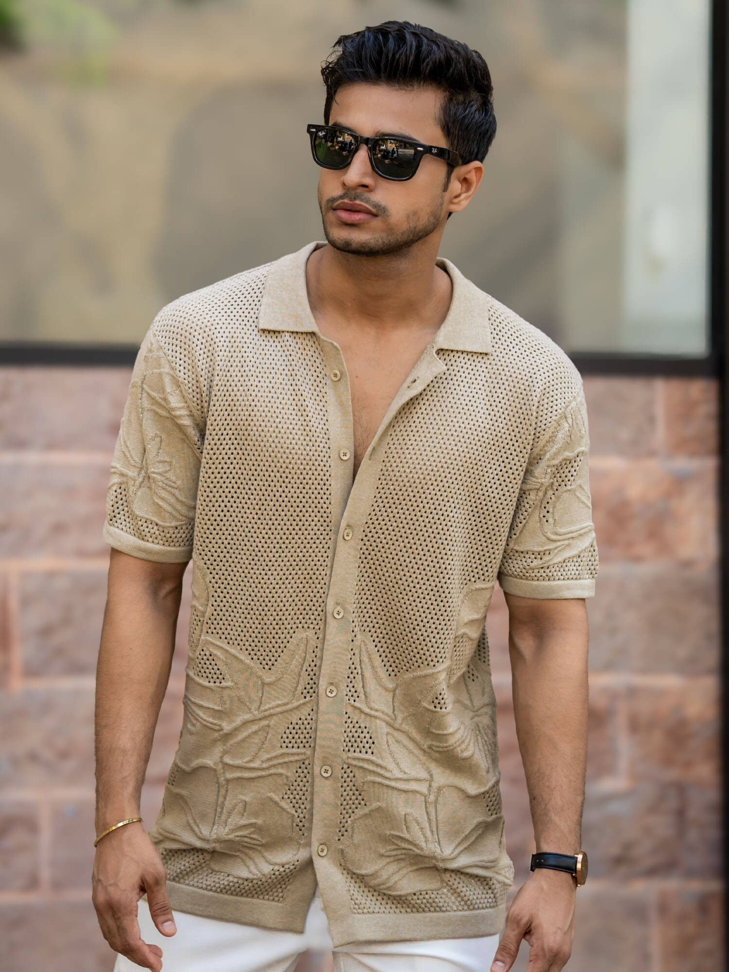     			Maniac 100% Cotton Oversized Fit Solids Half Sleeves Men's Casual Shirt - Beige ( Pack of 1 )