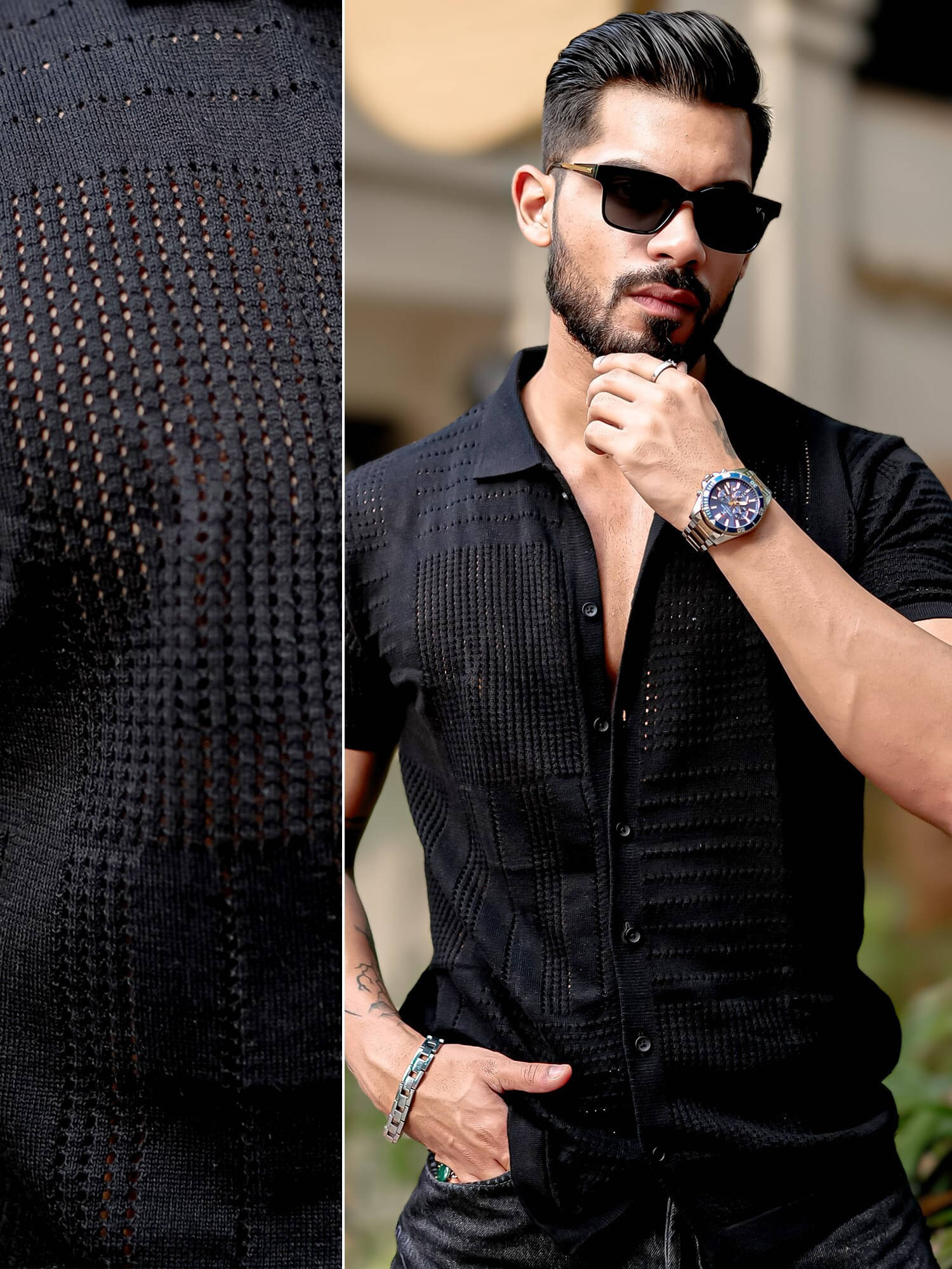     			Maniac 100% Cotton Slim Fit Self Design Half Sleeves Men's Casual Shirt - Black ( Pack of 1 )