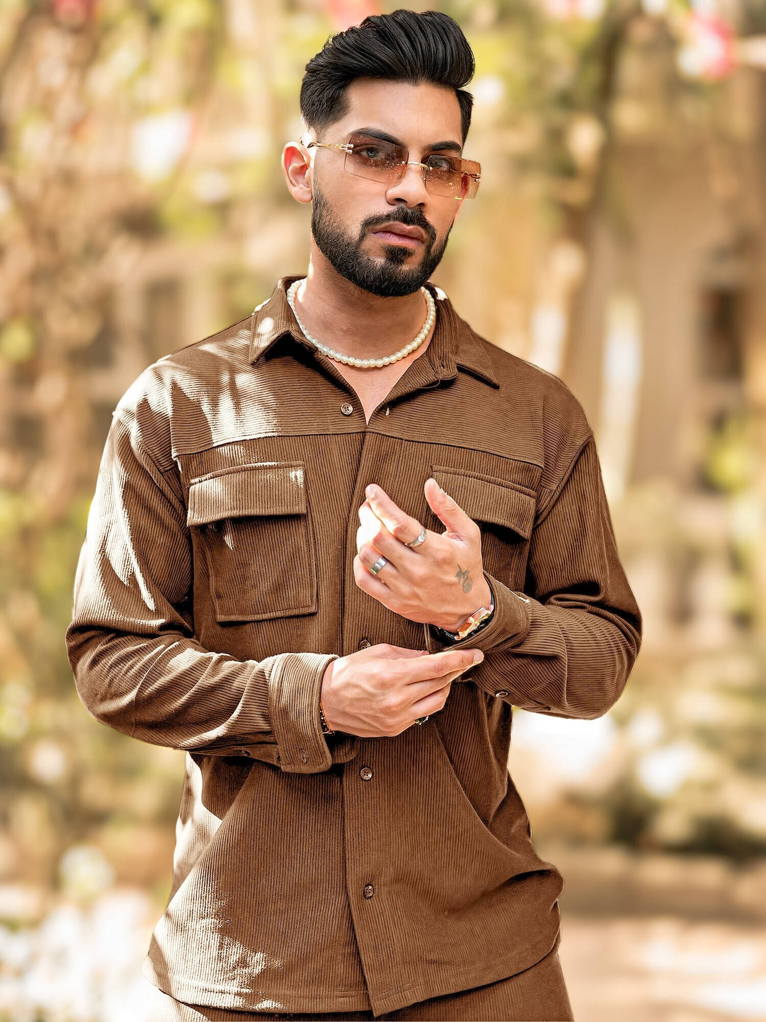     			Maniac Corduroy Regular Fit Self Design Full Sleeves Men's Casual Shirt - Brown ( Pack of 1 )