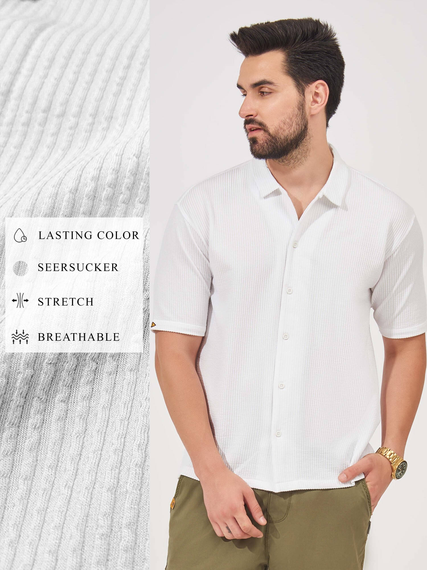     			Maniac Cotton Blend Boxy Self Design Half Sleeves Men's Casual Shirt - White ( Pack of 1 )