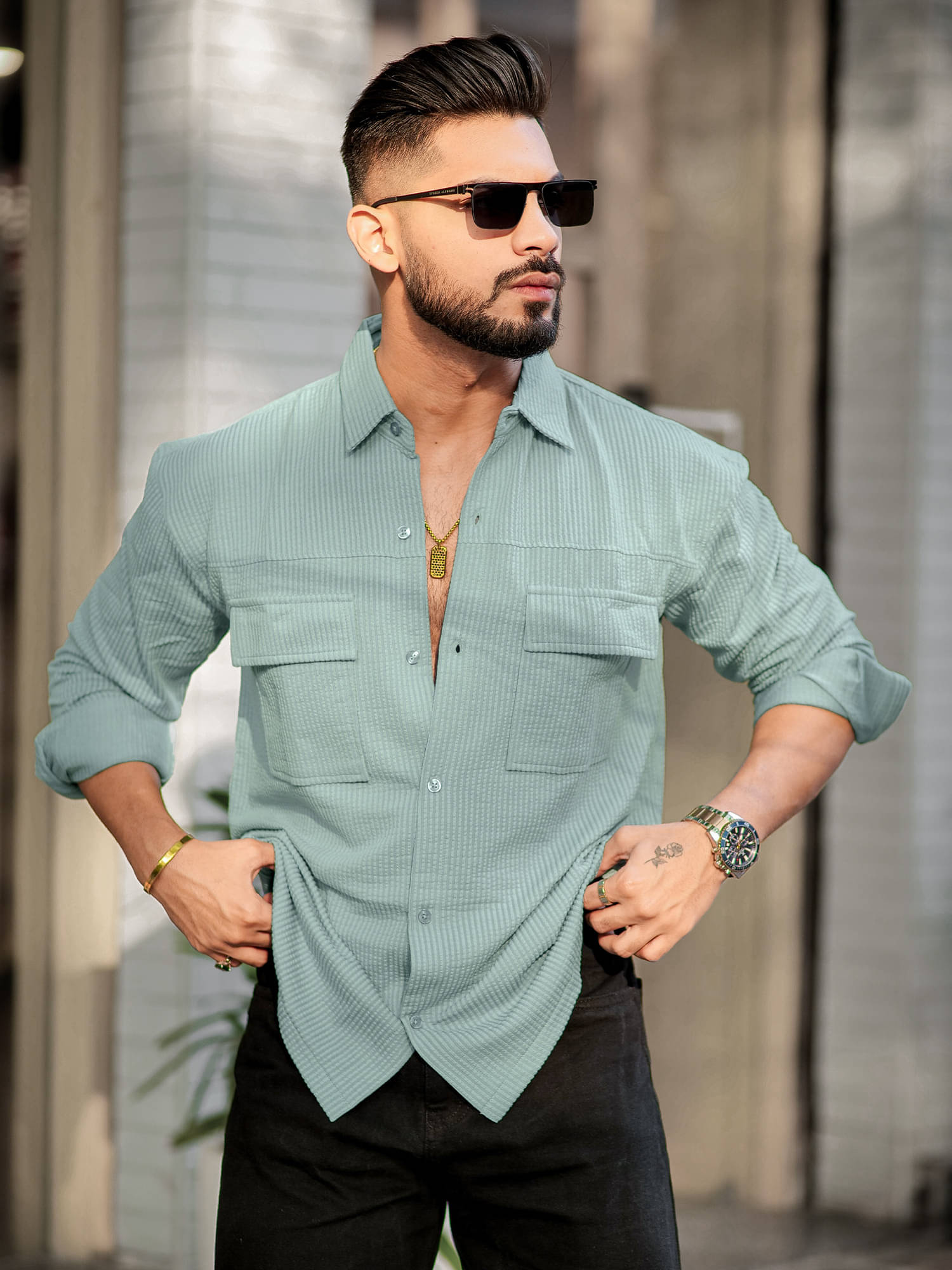 Maniac Cotton Blend Boxy Self Design Full Sleeves Men's Casual Shirt - Green ( Pack of 1 ) Maniac Cotton Blend Boxy Self Design Full Sleeves Men's Casual Shirt - Green ( Pack of 1 )