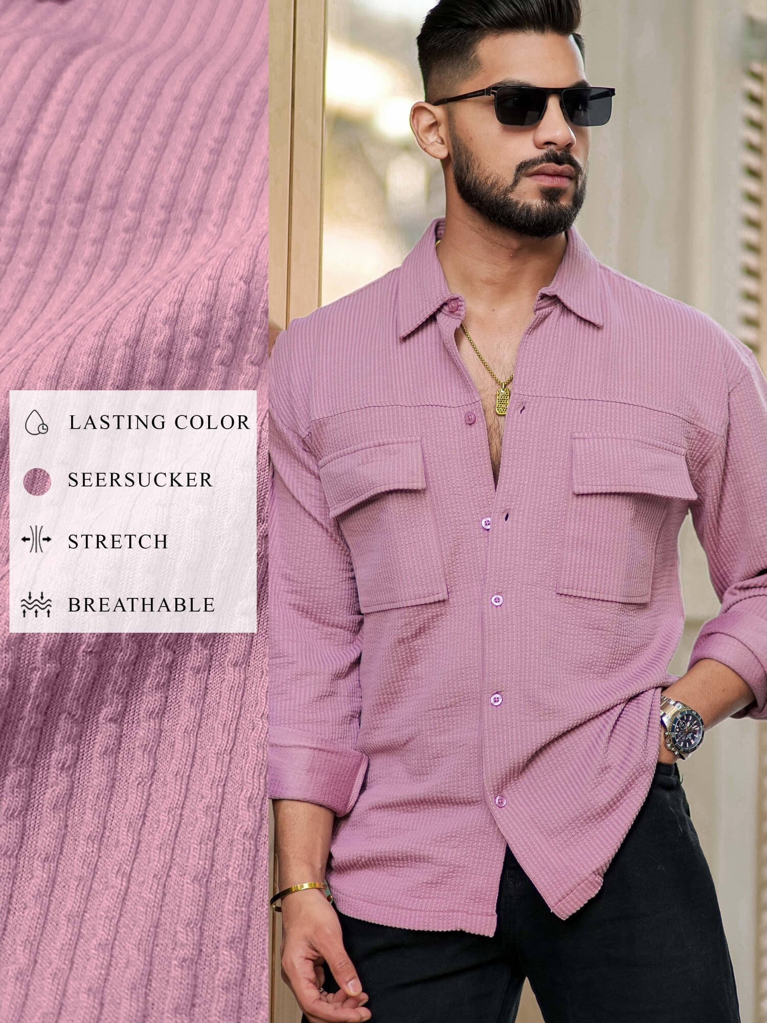     			Maniac Cotton Blend Boxy Self Design Half Sleeves Men's Casual Shirt - Pink ( Pack of 1 )