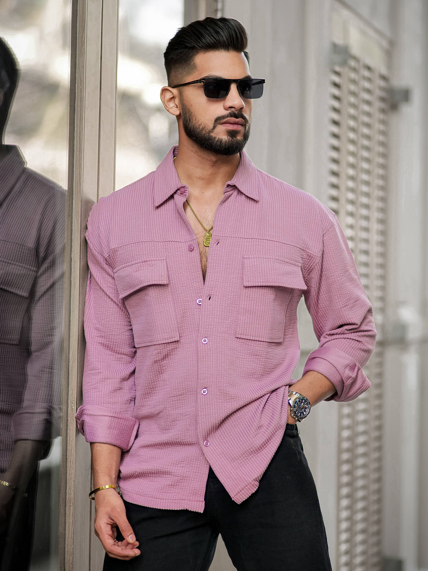     			Maniac Cotton Blend Boxy Solids Full Sleeves Men's Casual Shirt - Pink ( Pack of 1 )