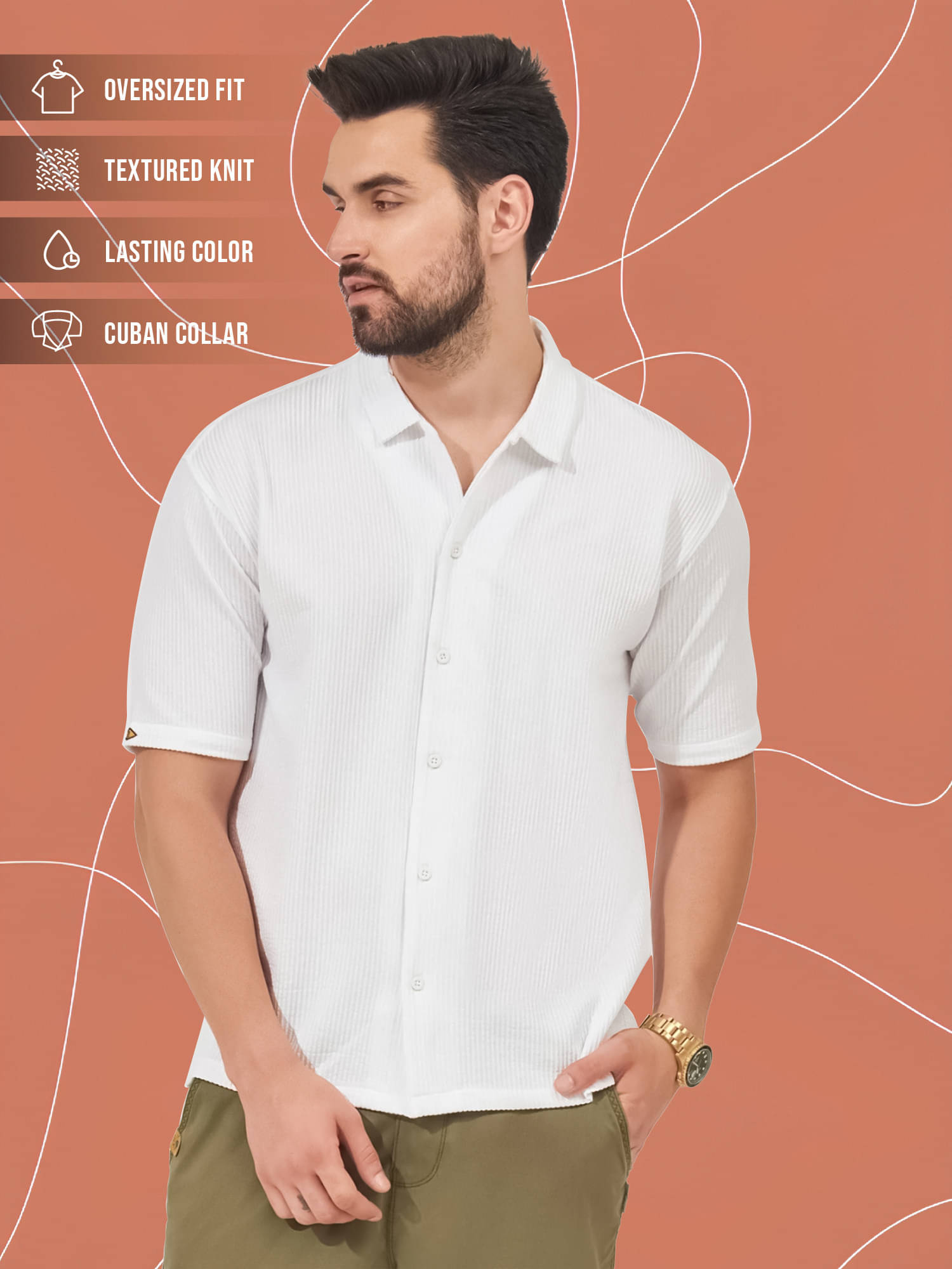     			Maniac Cotton Blend Boxy Striped Half Sleeves Men's Casual Shirt - White ( Pack of 1 )