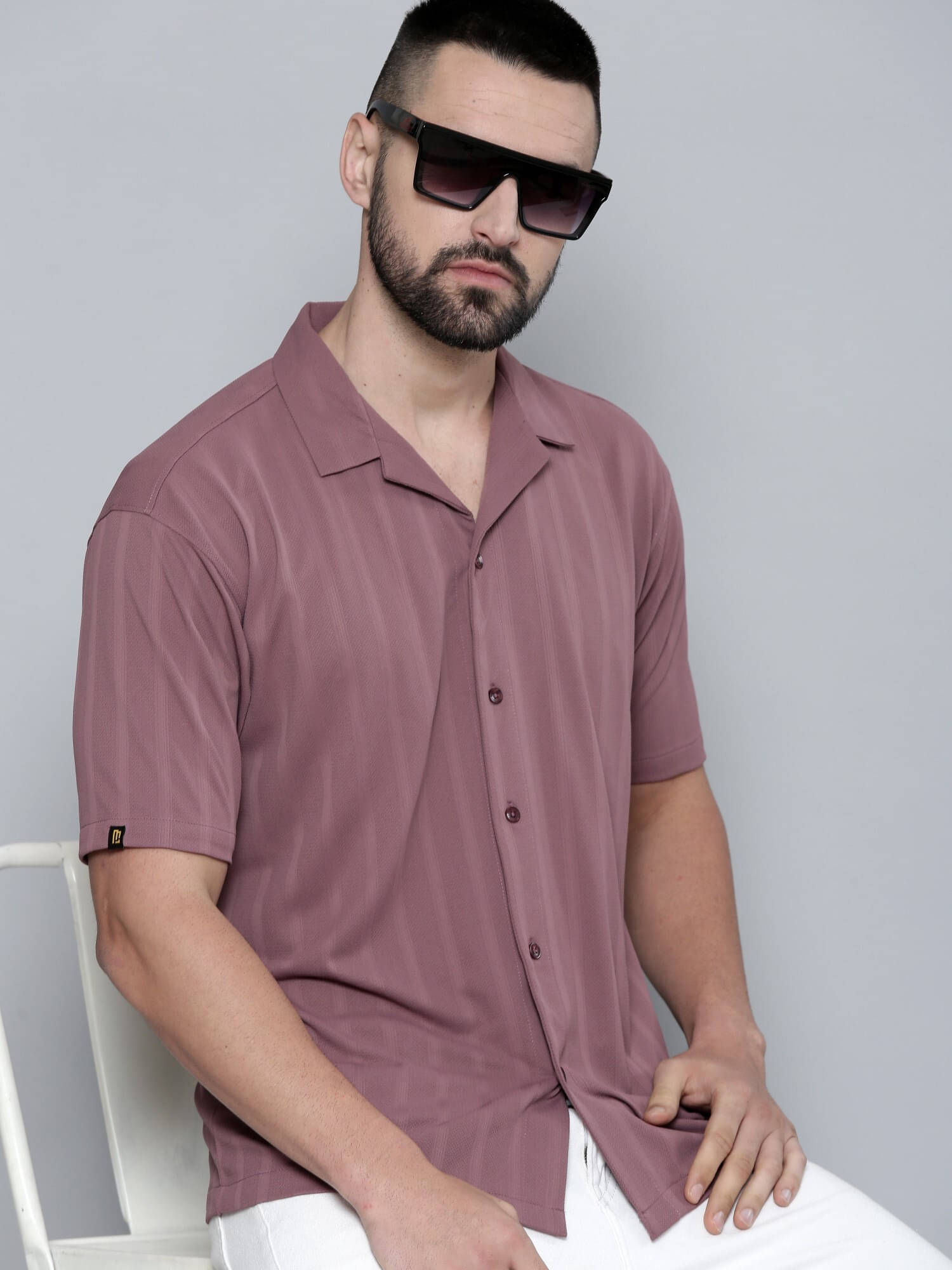     			Maniac Cotton Blend Boxy Striped Half Sleeves Men's Casual Shirt - Purple ( Pack of 1 )
