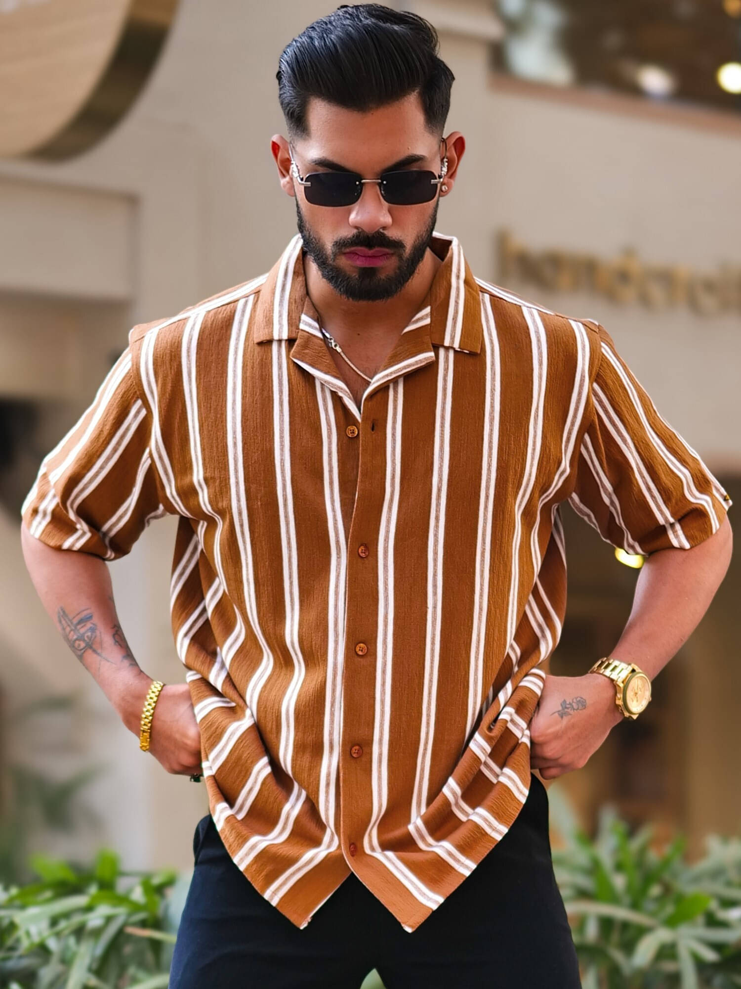 Maniac Cotton Blend Oversized Fit Striped 3/4th Sleeves Men's Casual Shirt - Orange ( Pack of 1 ) Maniac Cotton Blend Oversized Fit Striped 3/4th Sleeves Men's Casual Shirt - Orange ( Pack of 1 )