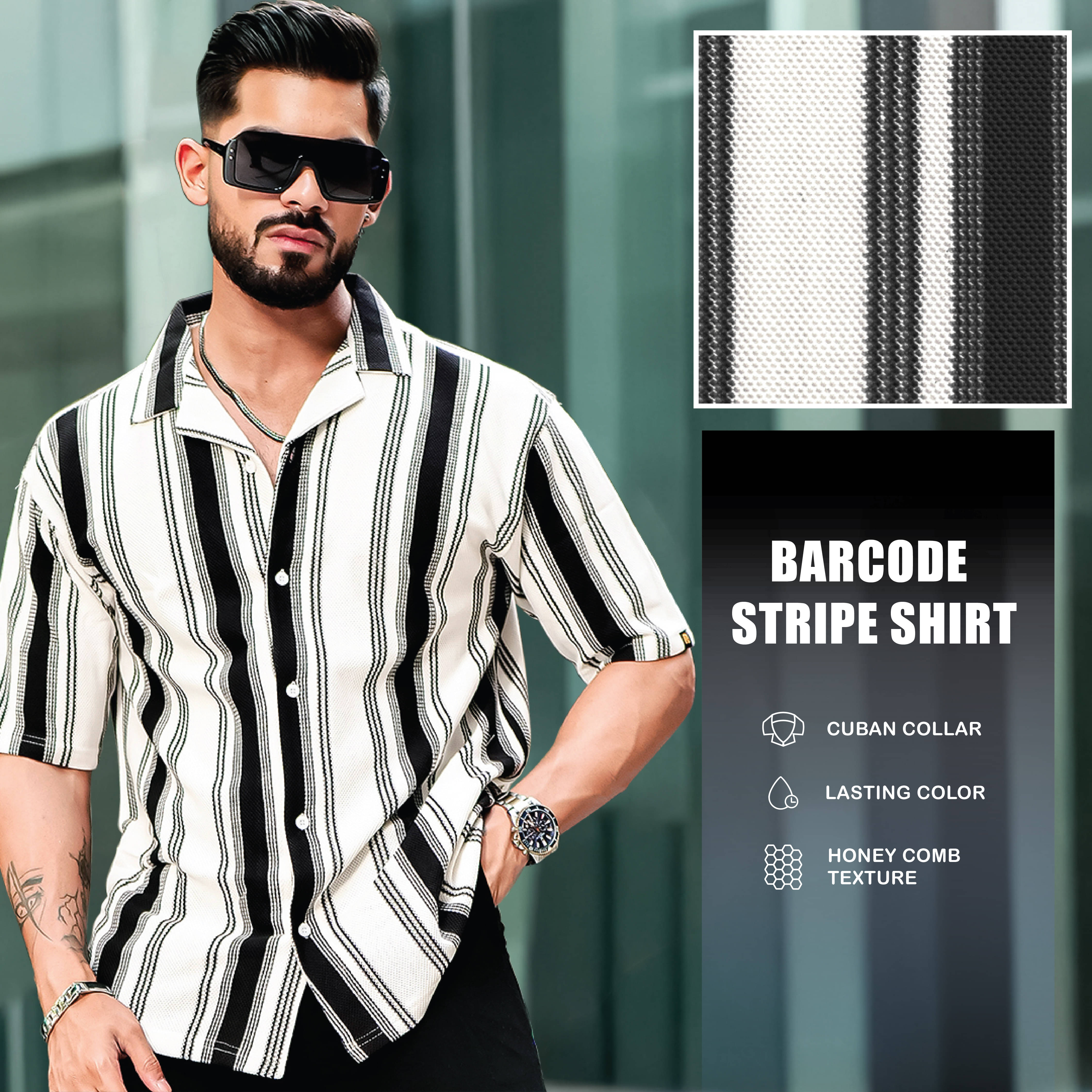 Maniac Cotton Blend Oversized Fit Striped Half Sleeves Men's Casual Shirt - Black ( Pack of 1 )     			Maniac Cotton Blend Oversized Fit Striped Half Sleeves Men's Casual Shirt - Black ( Pack of 1 )