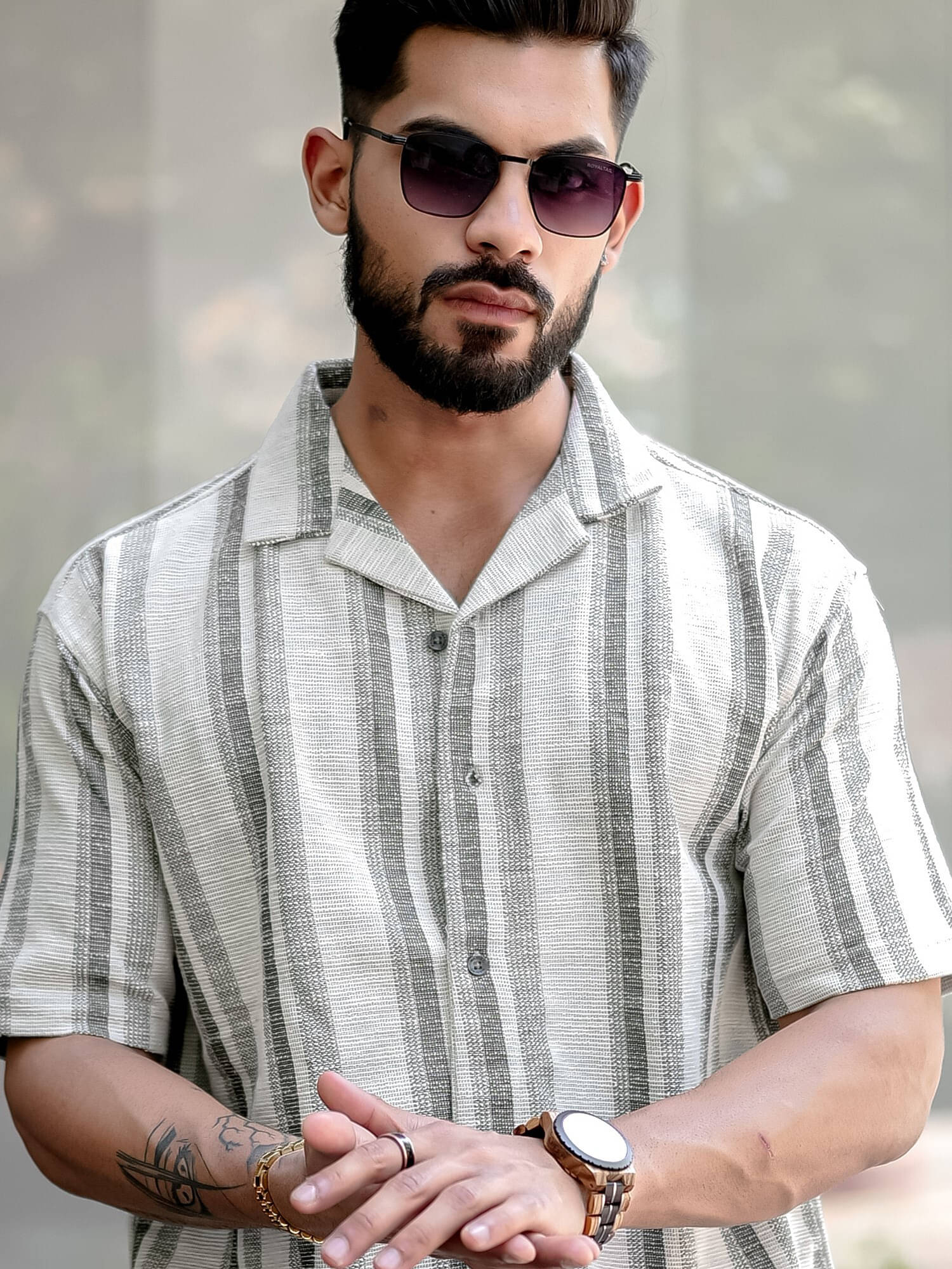 Maniac Cotton Blend Oversized Fit Striped Half Sleeves Men's Casual Shirt - Grey ( Pack of 1 ) Maniac Cotton Blend Oversized Fit Striped Half Sleeves Men's Casual Shirt - Grey ( Pack of 1 )