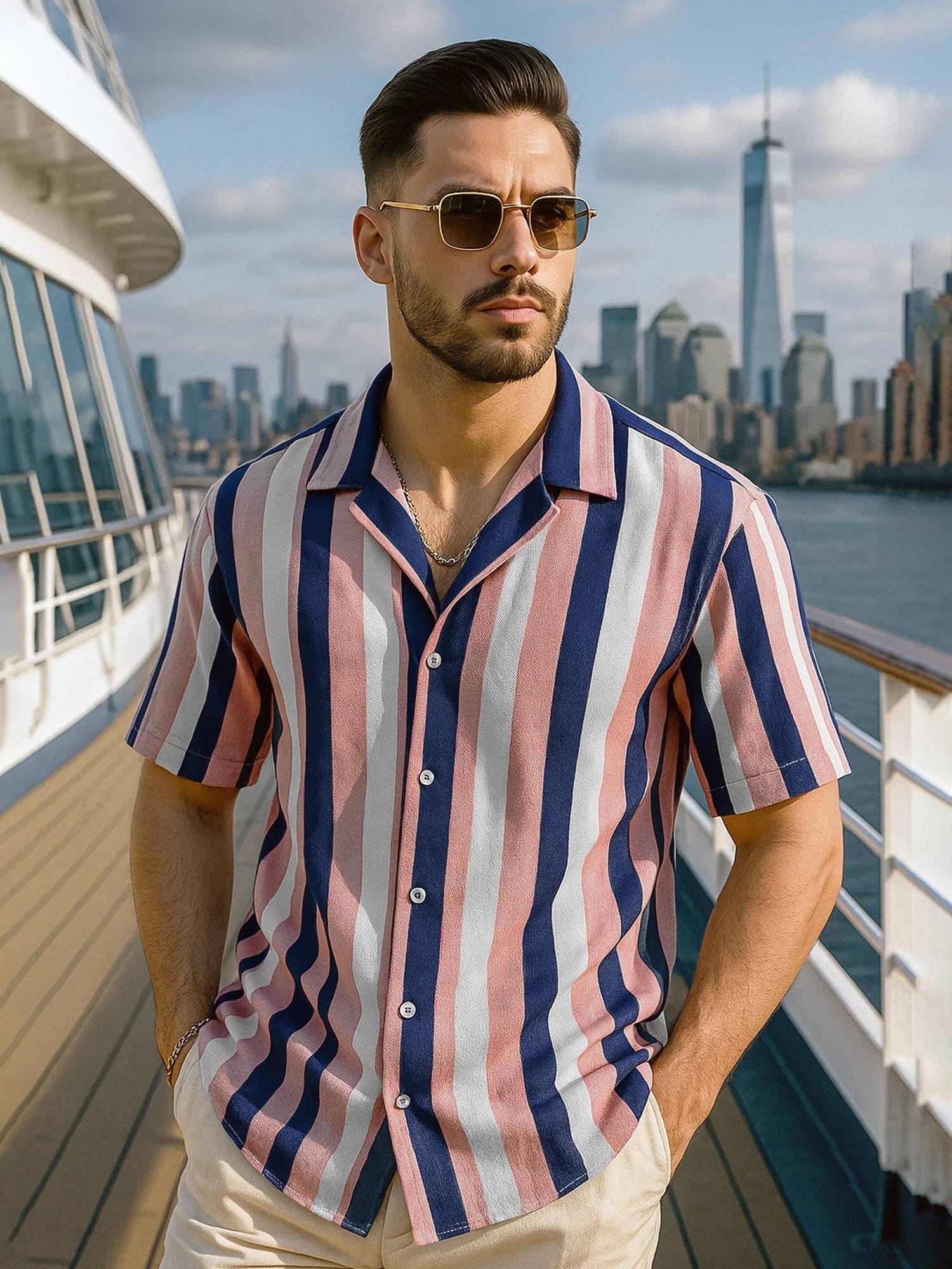Maniac Cotton Blend Oversized Fit Striped Half Sleeves Men's Casual Shirt - Pink ( Pack of 1 ) Maniac Cotton Blend Oversized Fit Striped Half Sleeves Men's Casual Shirt - Pink ( Pack of 1 )