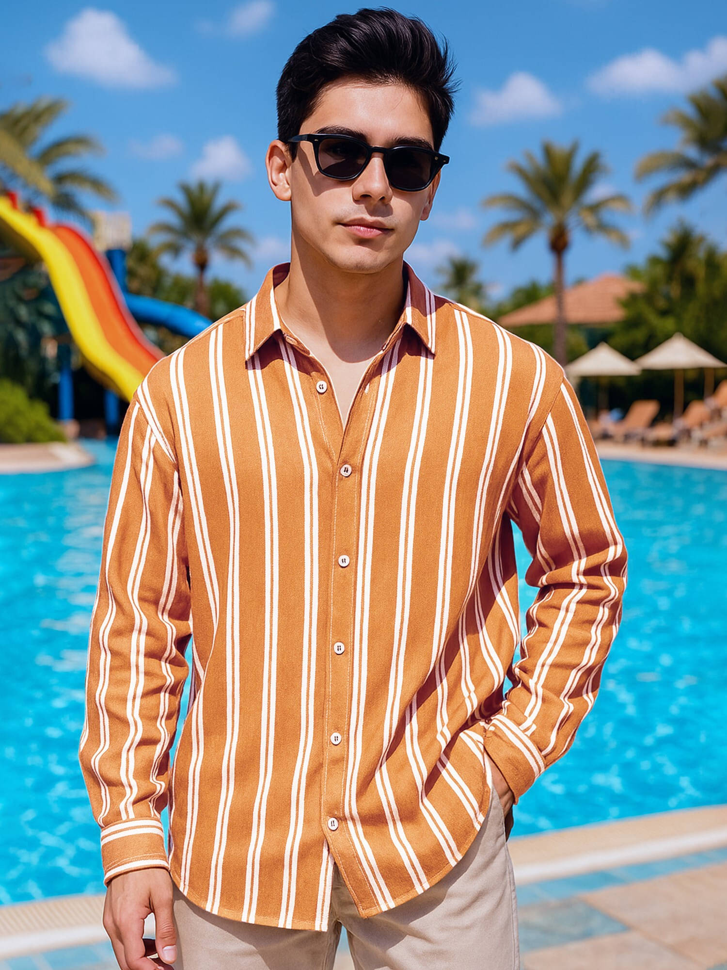 Maniac Cotton Blend Regular Fit Striped Full Sleeves Men's Casual Shirt - Orange ( Pack of 1 ) Maniac Cotton Blend Regular Fit Striped Full Sleeves Men's Casual Shirt - Orange ( Pack of 1 )