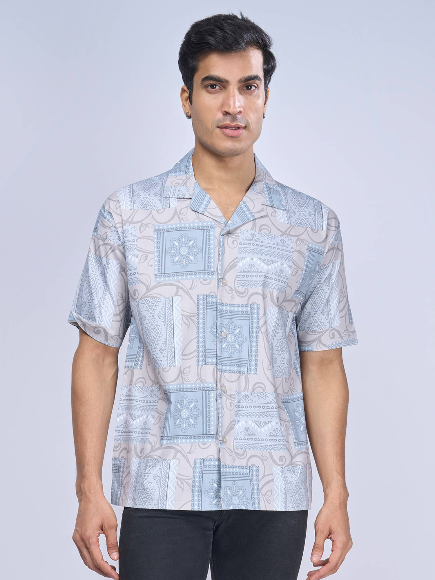     			Maniac Poly Cotton Boxy Printed Half Sleeves Men's Casual Shirt - Grey ( Pack of 1 )