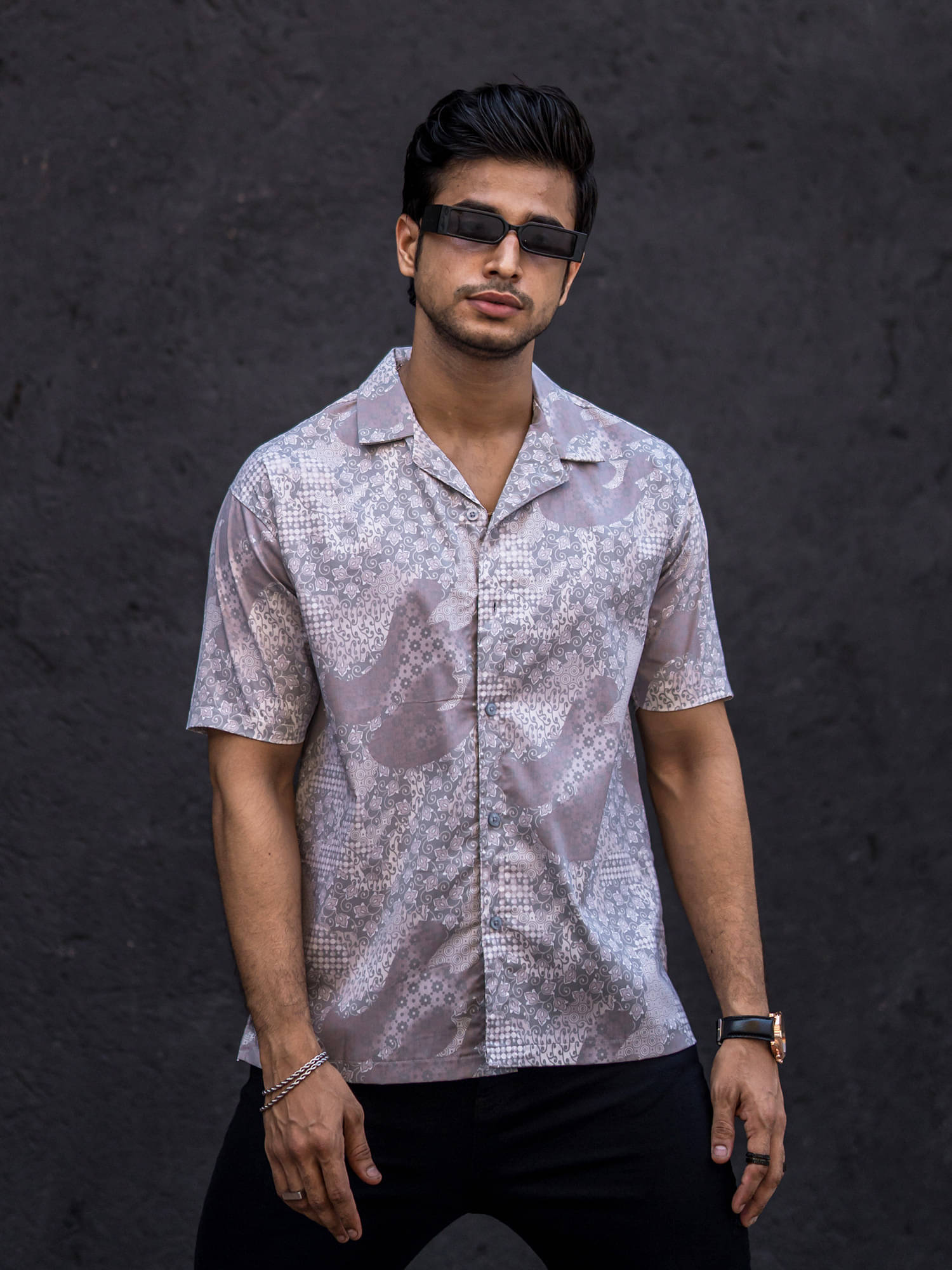     			Maniac Poly Cotton Boxy Printed Half Sleeves Men's Casual Shirt - Grey ( Pack of 1 )