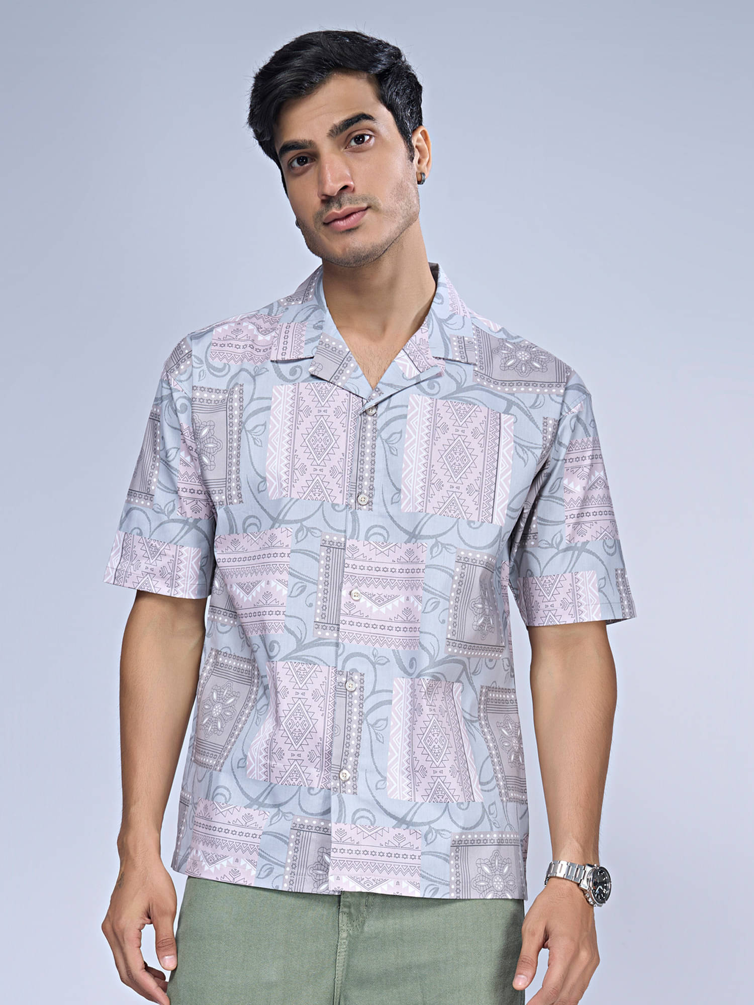     			Maniac Poly Cotton Boxy Printed Half Sleeves Men's Casual Shirt - Pink ( Pack of 1 )