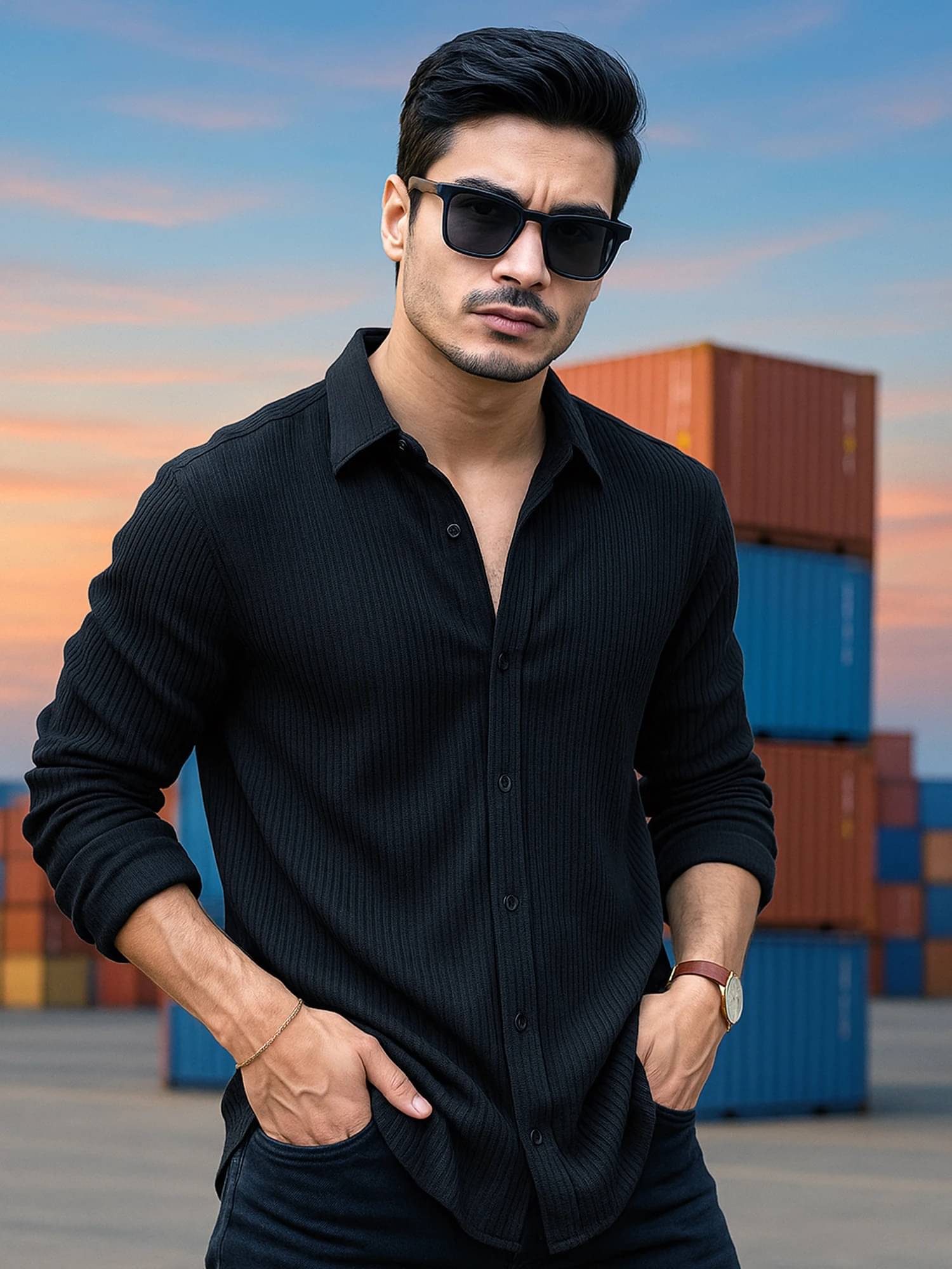     			Maniac Poly Cotton Regular Fit Self Design Full Sleeves Men's Casual Shirt - Black ( Pack of 1 )