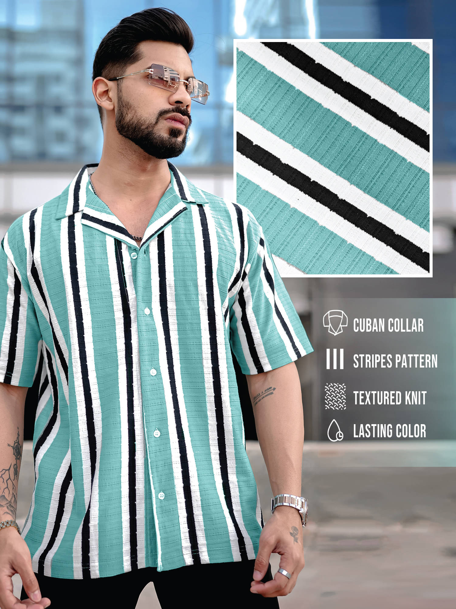     			Maniac Polyester Oversized Fit Striped Half Sleeves Men's Casual Shirt - Blue ( Pack of 1 )